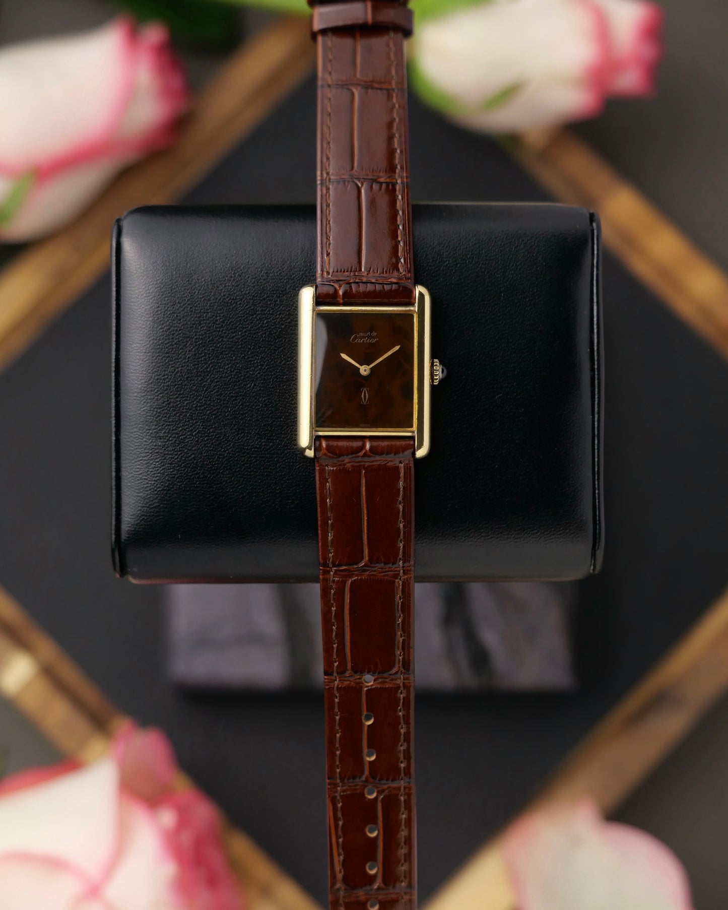 Cartier Tank Must de Cartier Vermeil “Lacquer Wood Grain” LM Manual-Winding (circa 1970s)