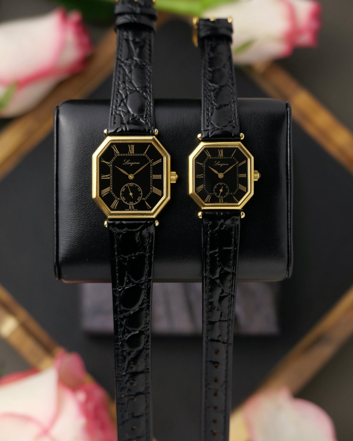 Longines “Mini Octagon Black Gilt Roman” Ref. 3208 (circa 1980s)