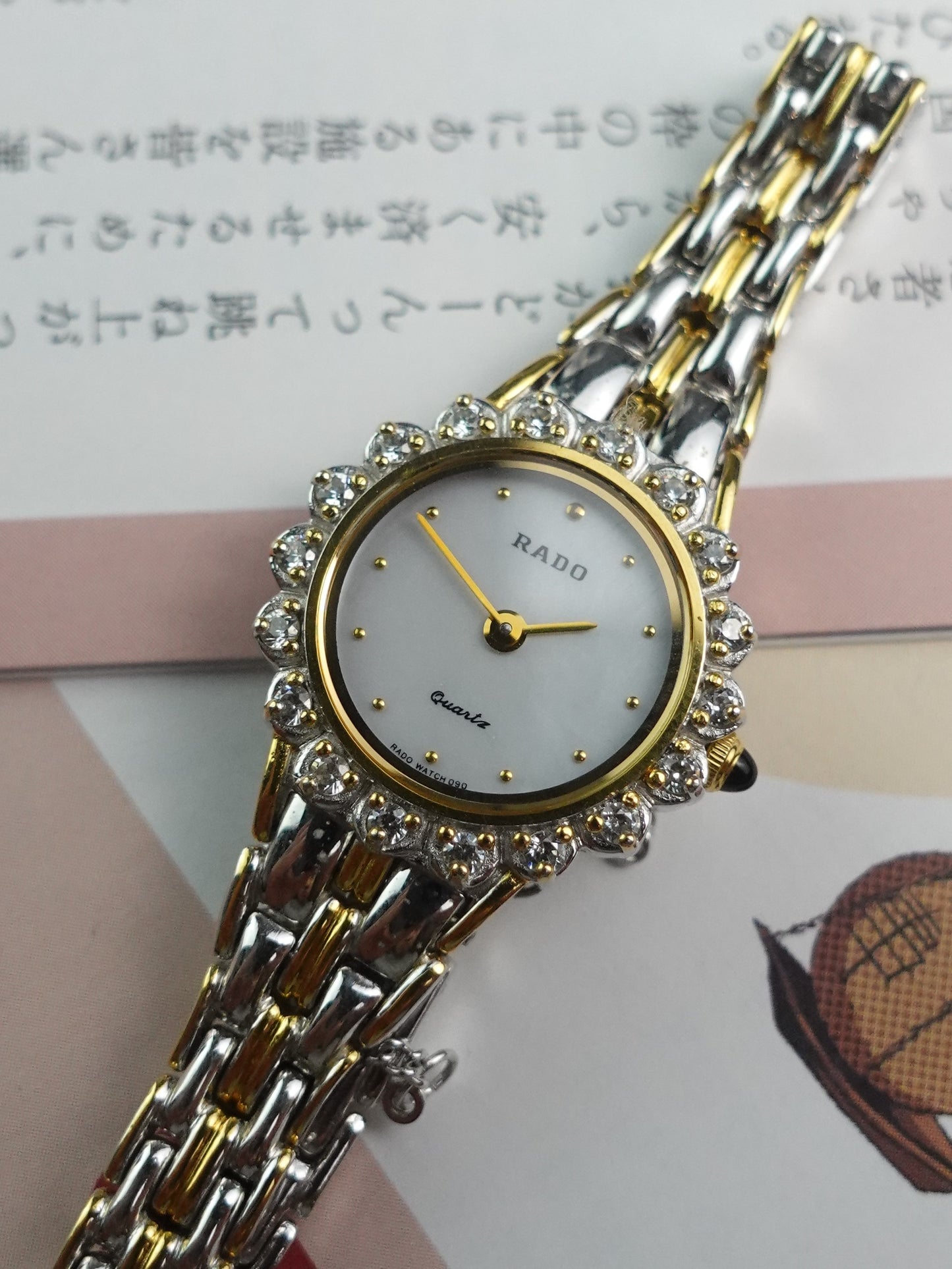 Rado Quartz Art deco mother of pearl dial with floral diamond bezel