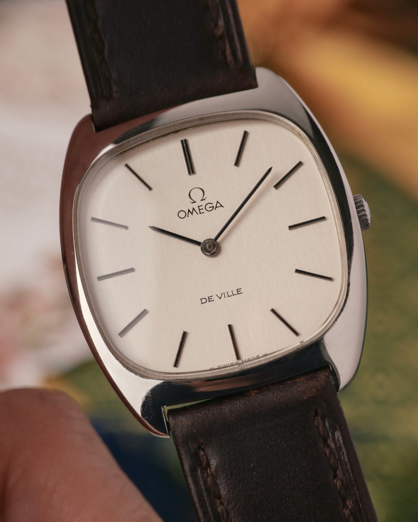 Omega De Ville “Tonneau TV” Brushed Silver Dial Ref. 111.0139 (circa 1975)