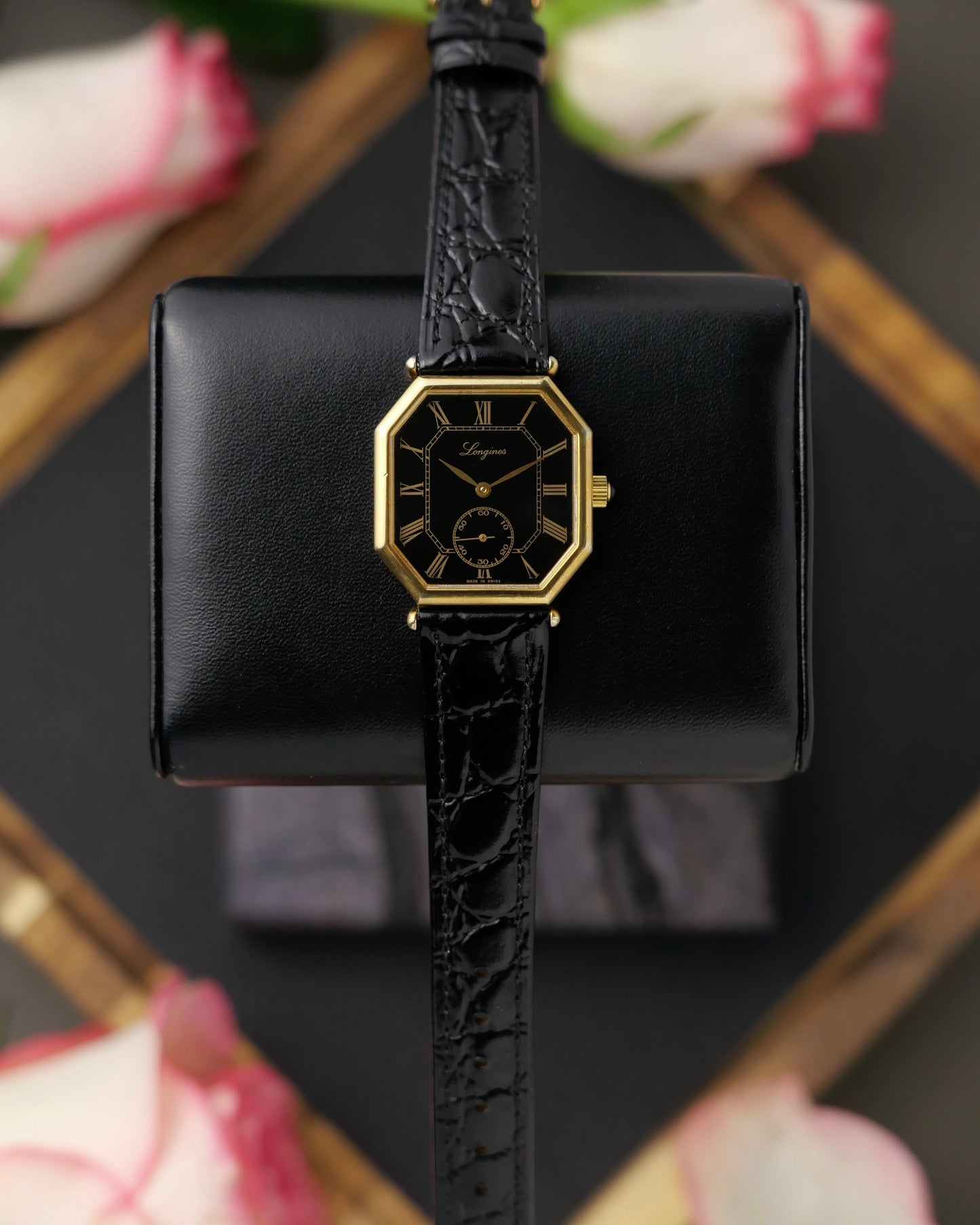 Longines “Octagon Black Gilt Roman” Ref. 3209 (circa 1980s)