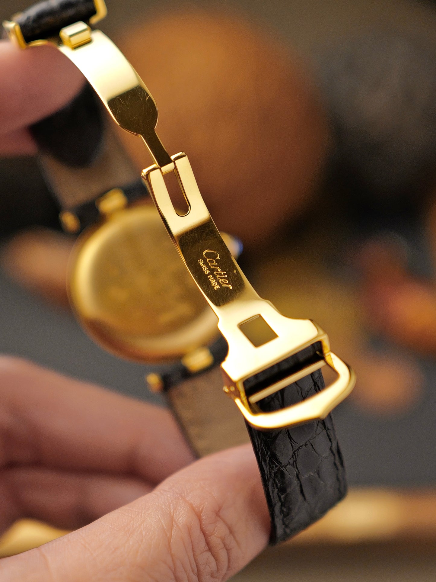 Cartier Vendôme Vermeil Black Gilt Semi-Roman Dial Ref. 590003 (circa early 1980s)