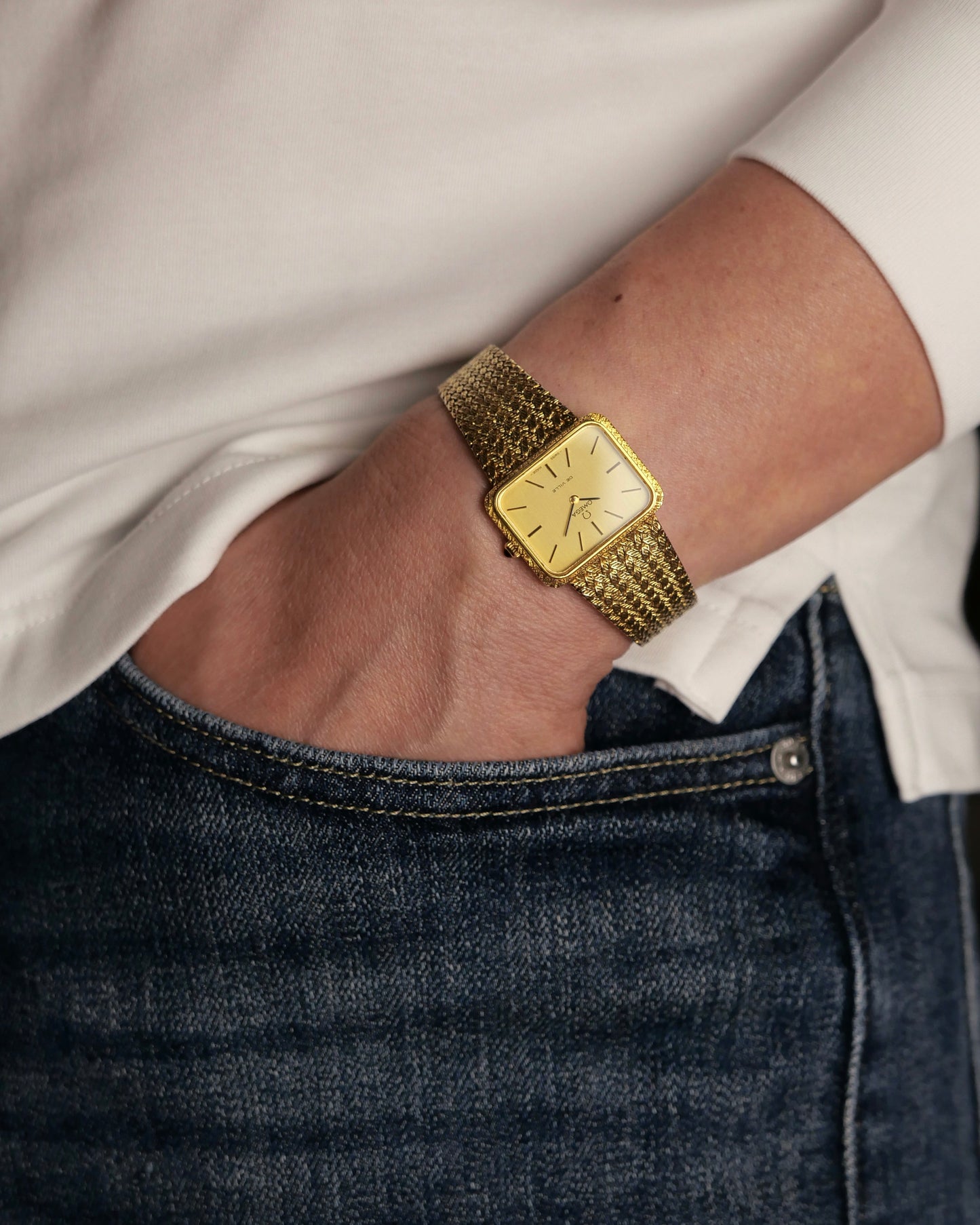 Omega De Ville Engraved “TV” Case Woven Bracelet Ref. 511.0504 (circa 1978)