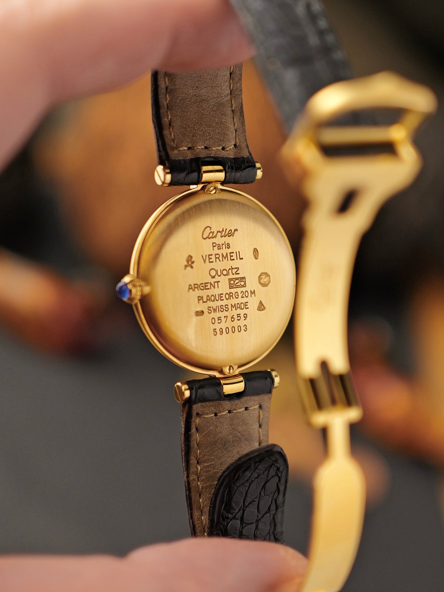 Cartier Vendôme Vermeil Black Gilt Semi-Roman Dial Ref. 590003 (circa early 1980s)