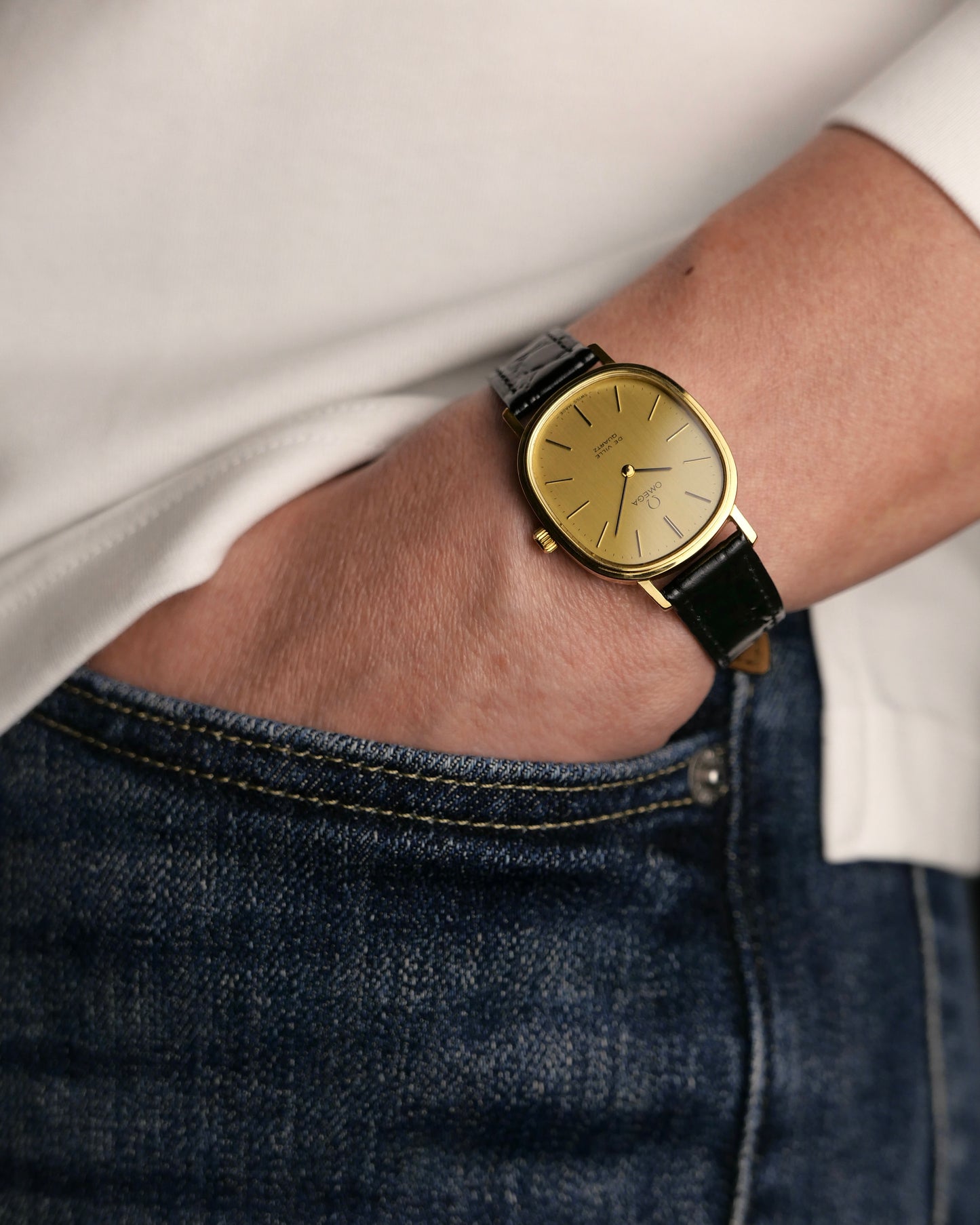 Omega De Ville “Ellipse” Brushed Golden Dial Travel Watch Ref. 191.0046 (circa 1980s)
