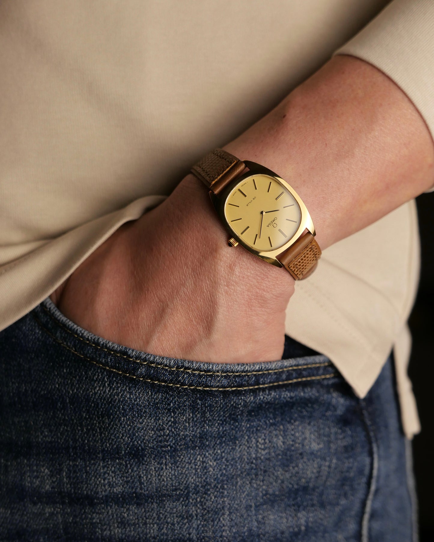 Omega De Ville “Tonneau Ellipse” Champagne Dial w/ Box & Papers Ref. 111.0131 (circa 1978)