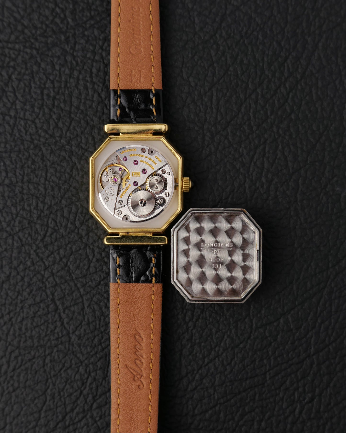 Longines “Mini Octagon Black Gilt Roman” Ref. 3208 (circa 1980s)