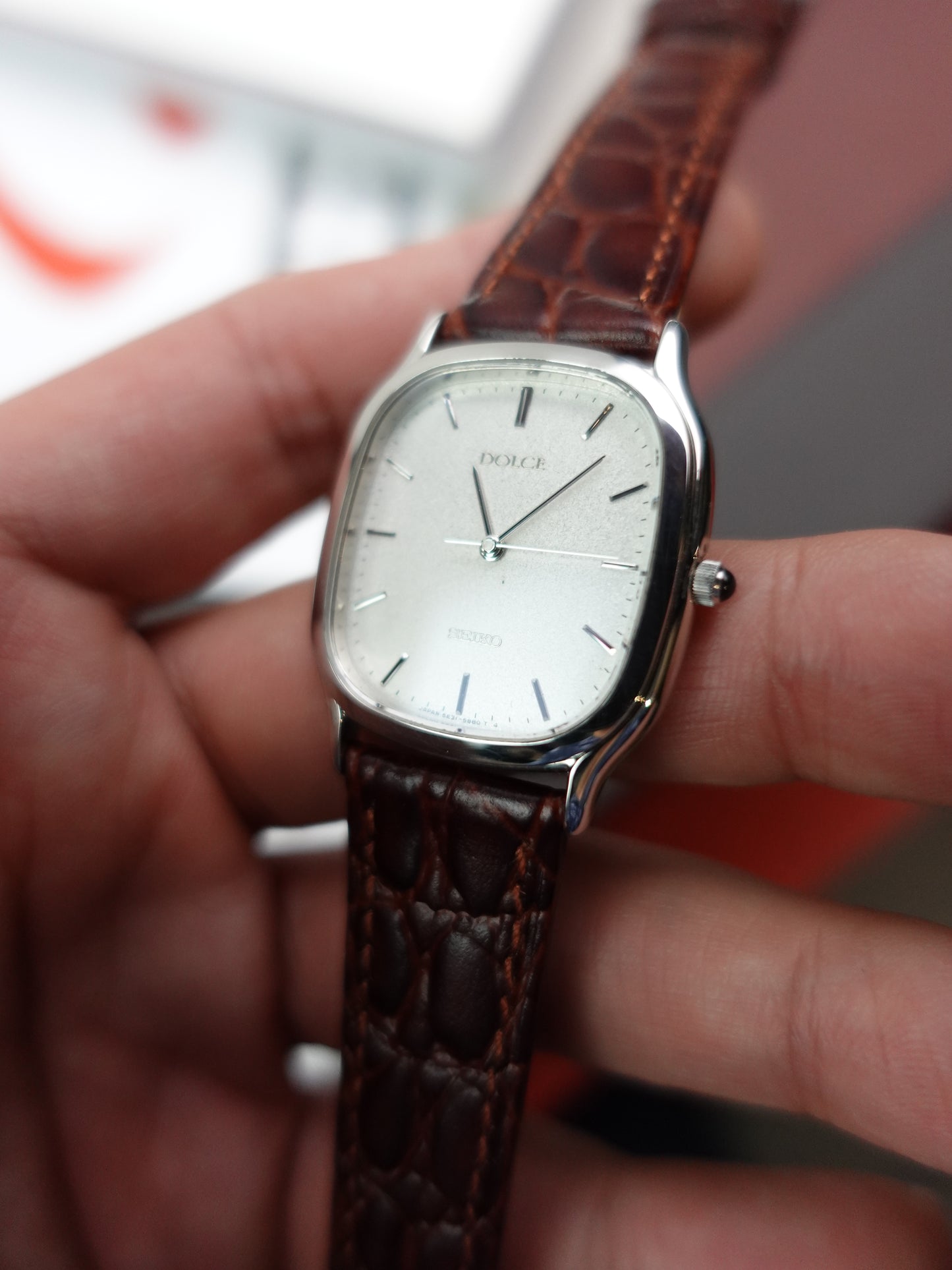 Seiko Dolce oblong tank silver 5E31-5B30 Circa.1994