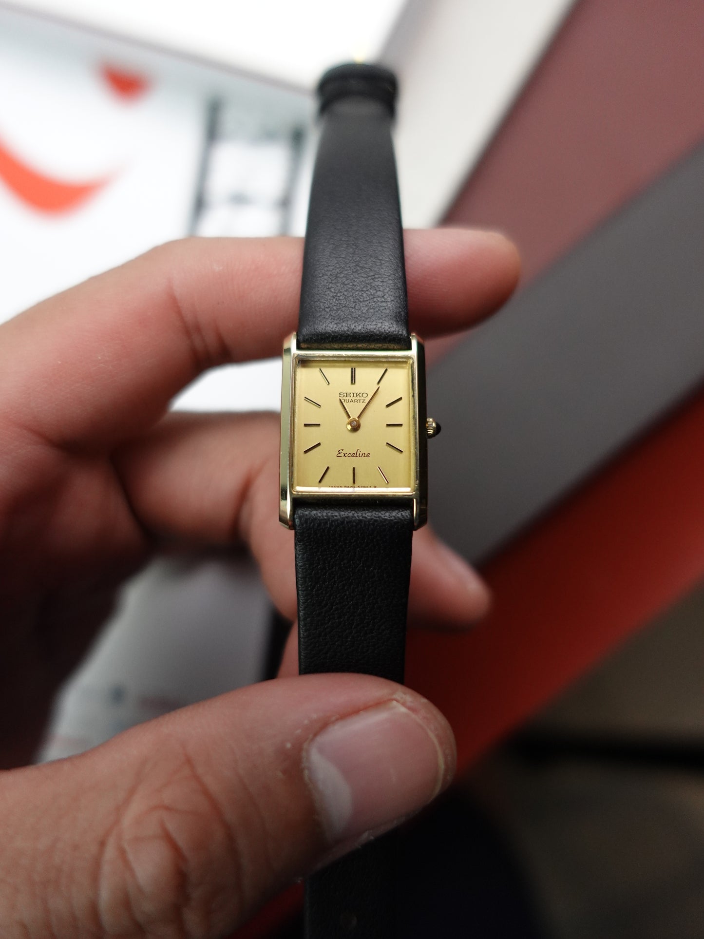 Ladies' Seiko Exceline tank 8420-5540 SGP30 plated with original seiko buckle