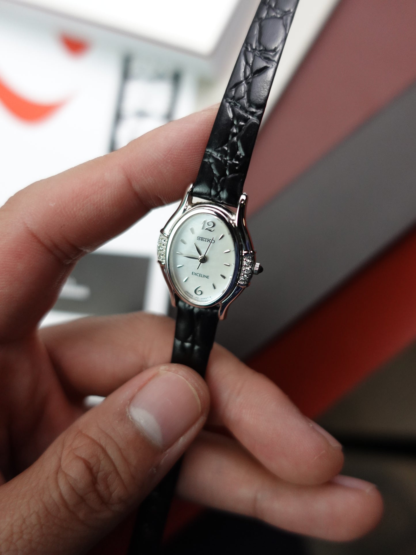 Seiko Exceline Art Deco Diamond Case with Mother of Pearl Dial