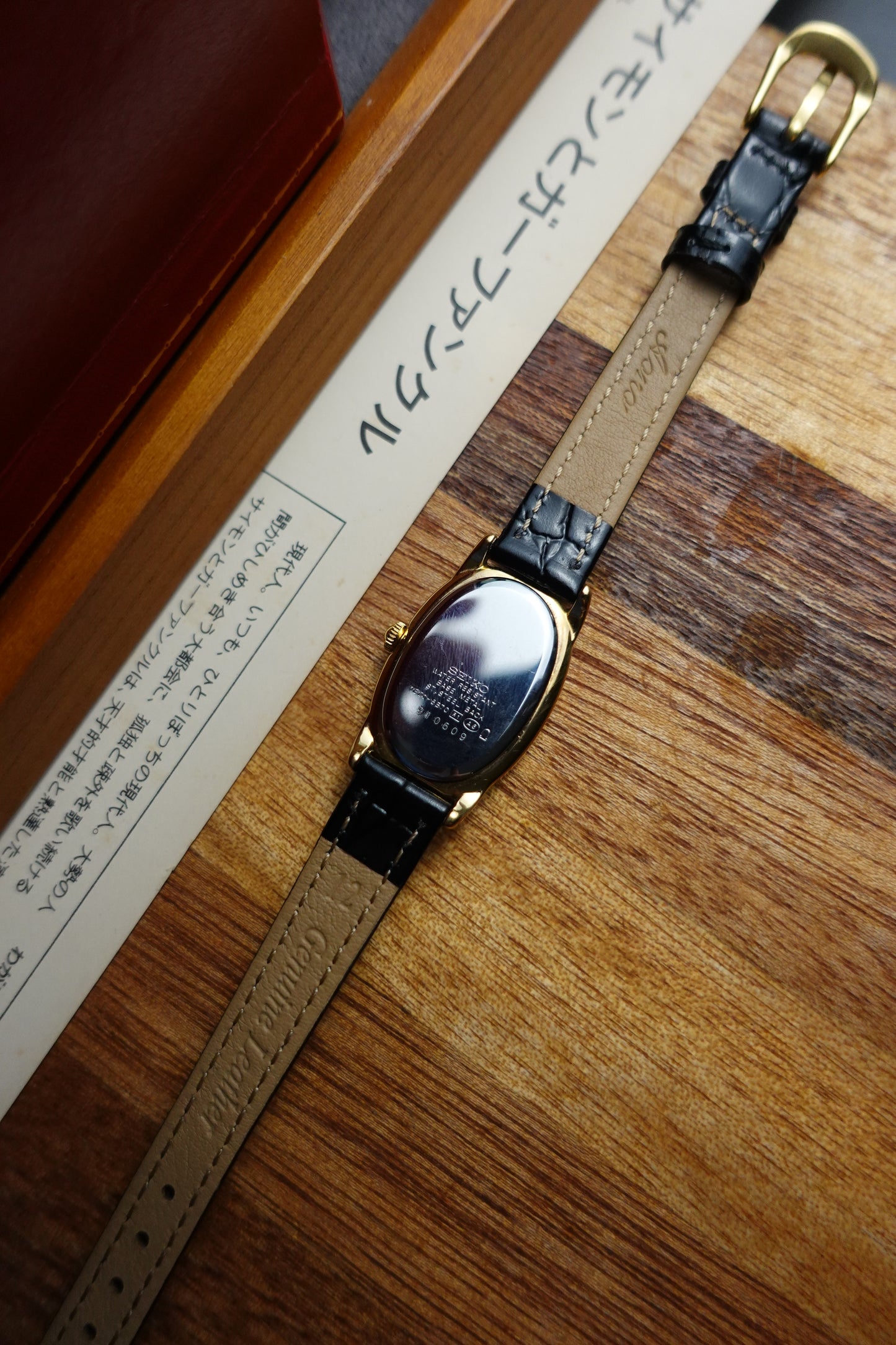 Ladies Seiko 'Baignoire' Gold in textured strap #240269