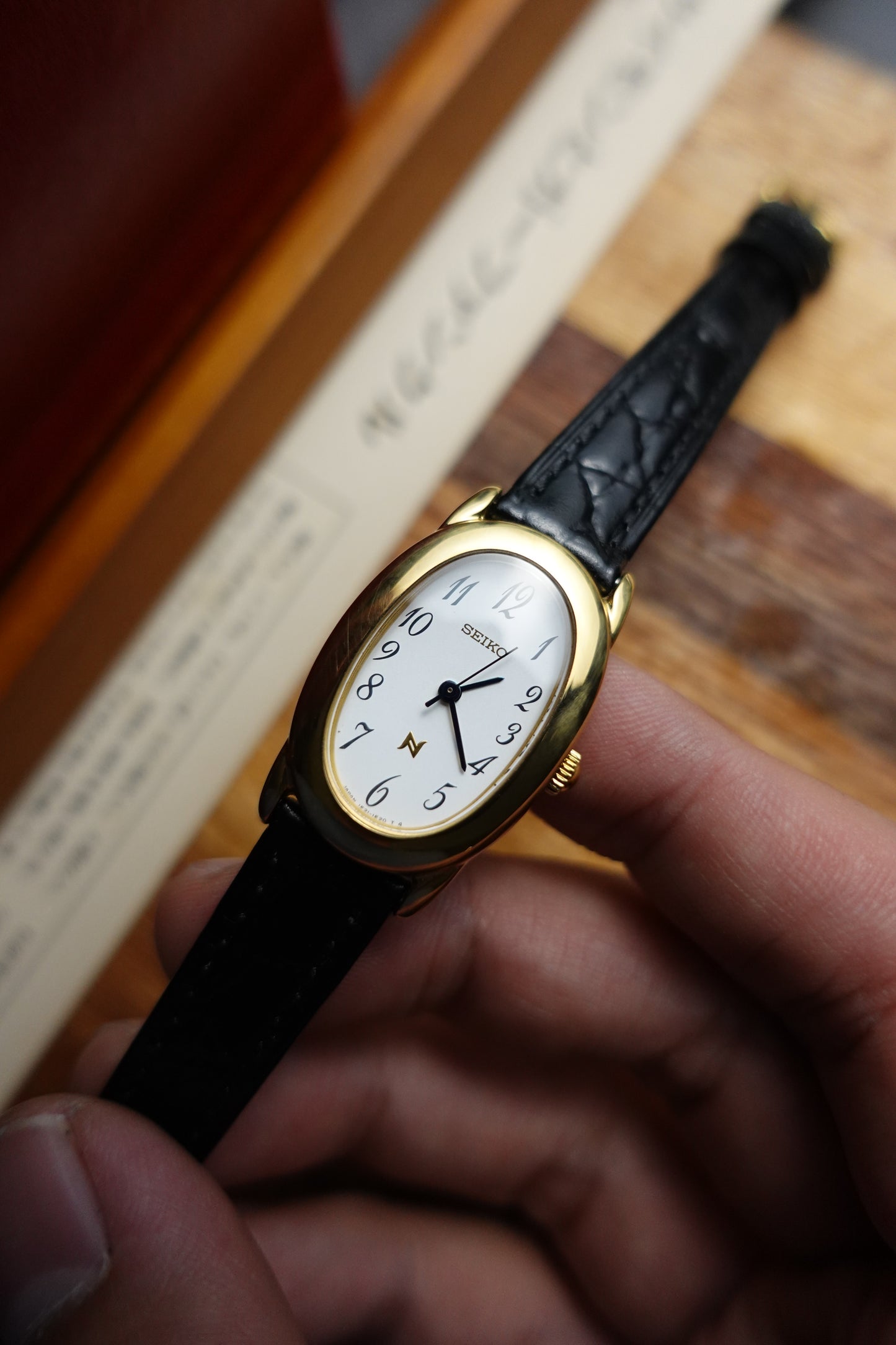 Ladies Seiko 'Baignoire' Gold in textured strap #240269