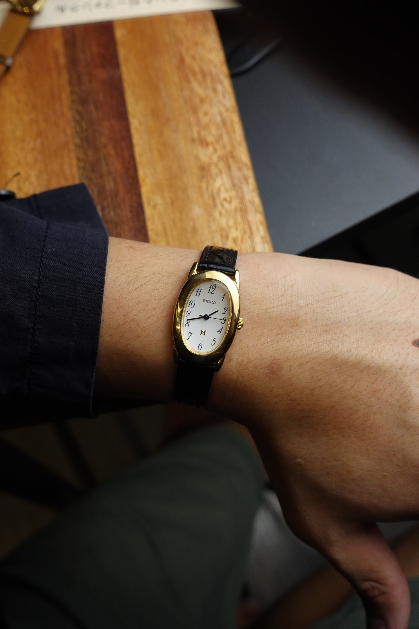 Ladies Seiko 'Baignoire' Gold in textured strap #240269