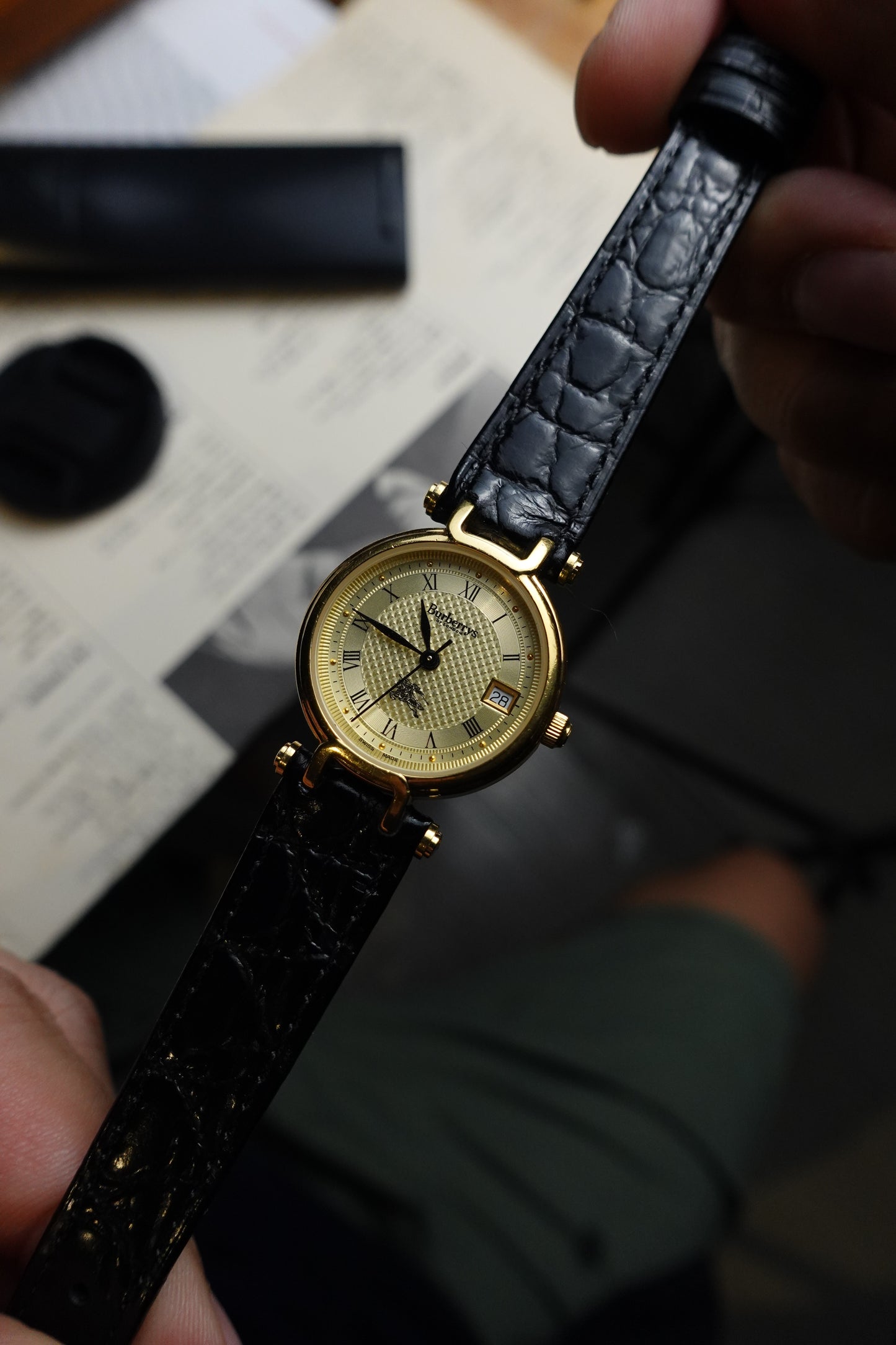 Rare Gold Guilloche Burberry ladies swiss made variation