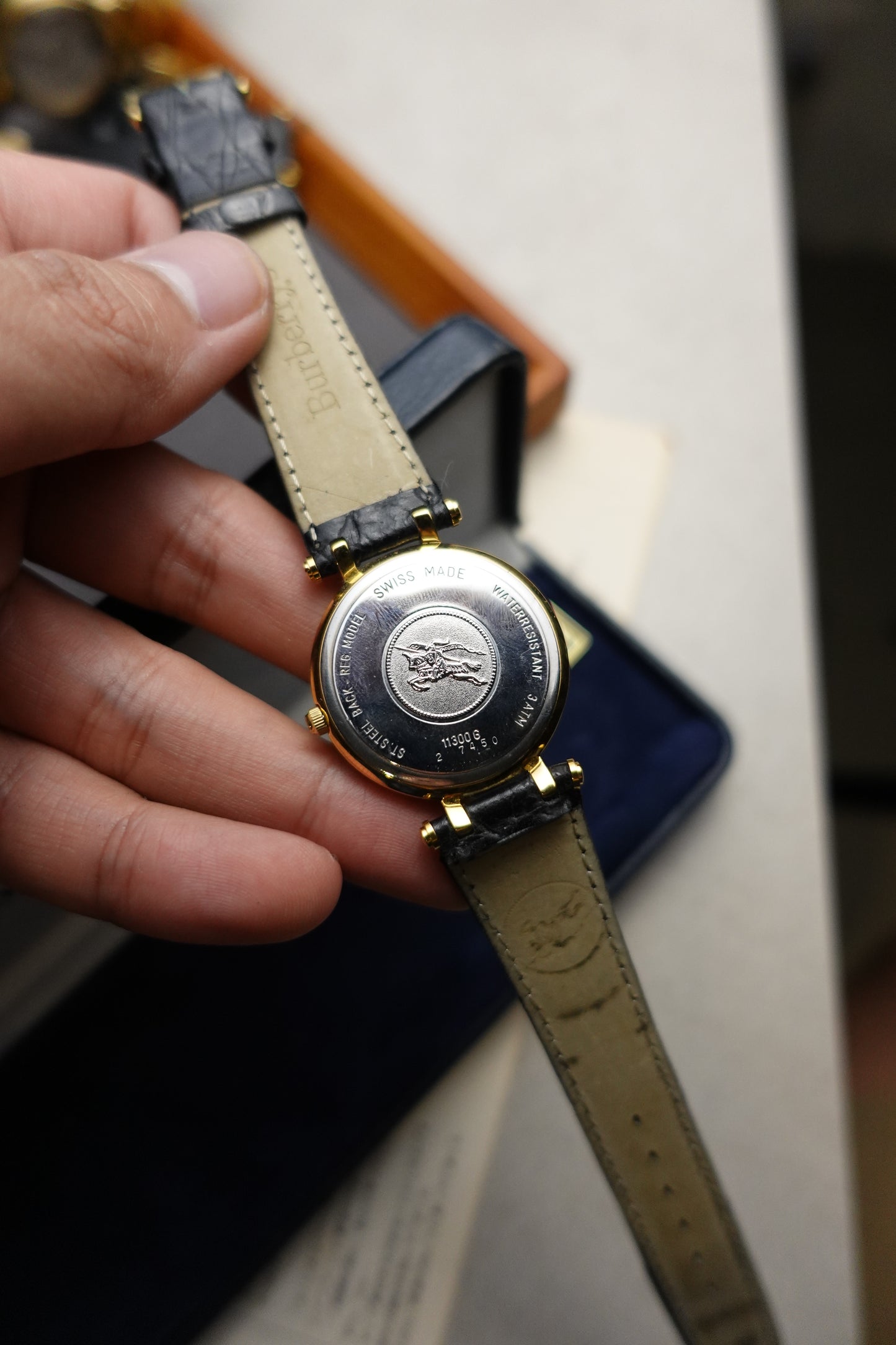 RARE Burberry Classic Guilloche T-lugs Gold swiss made variation