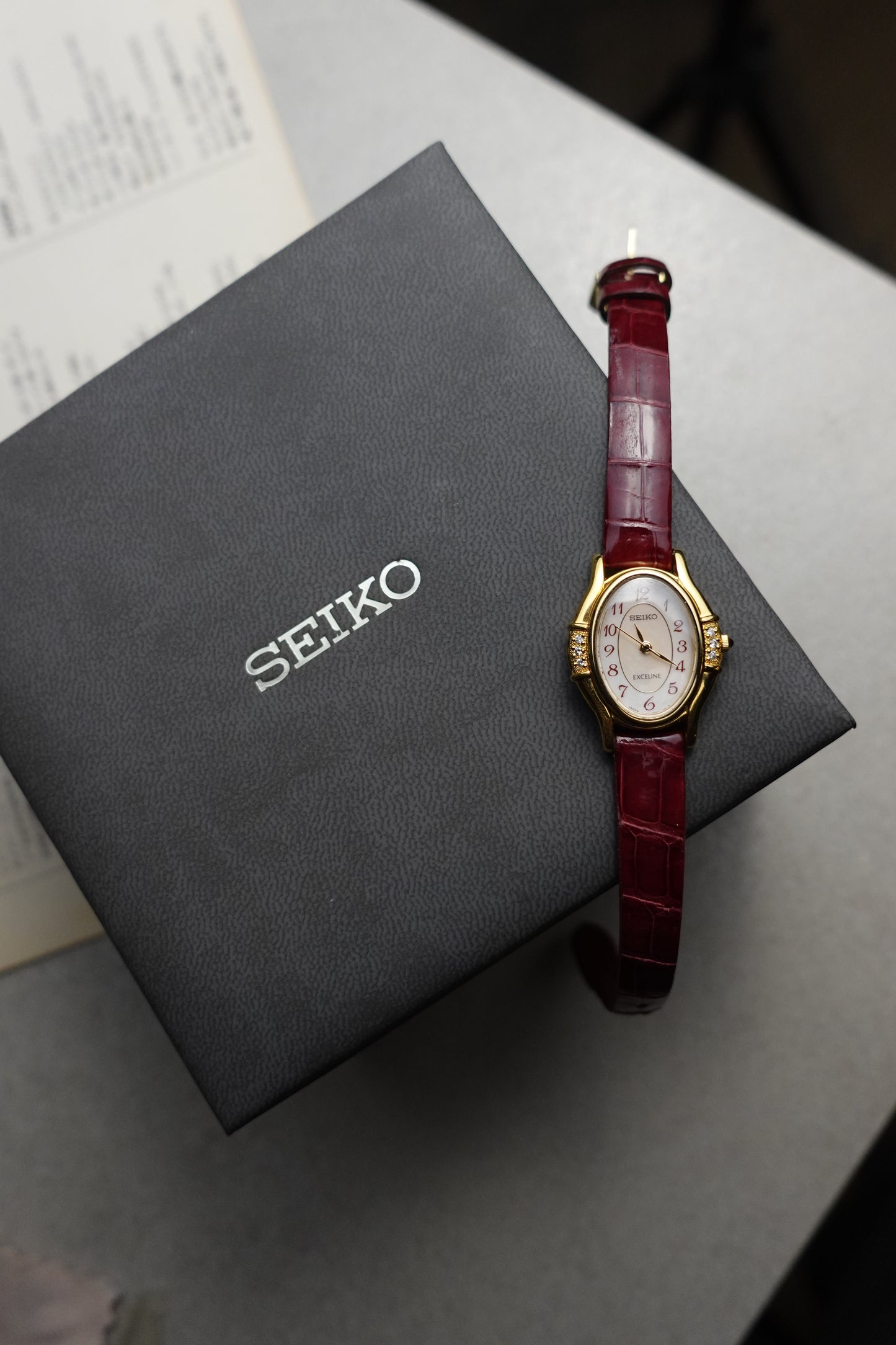 Seiko Exceline Mother of pearl Art Deco Crystal Case with original Box
