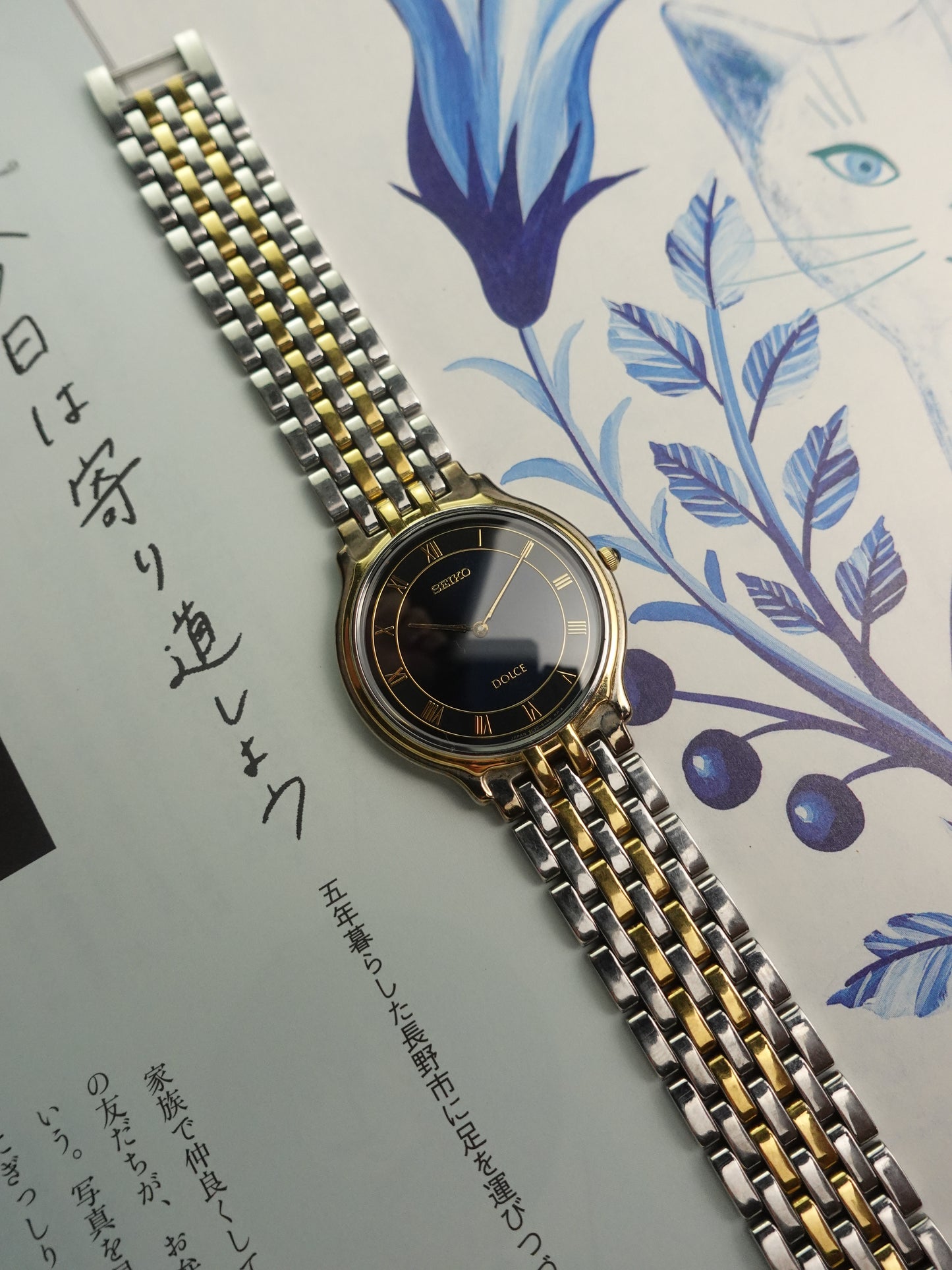 Seiko Dolce 2 Tone bracelet with Glossy Dark Blue dial
