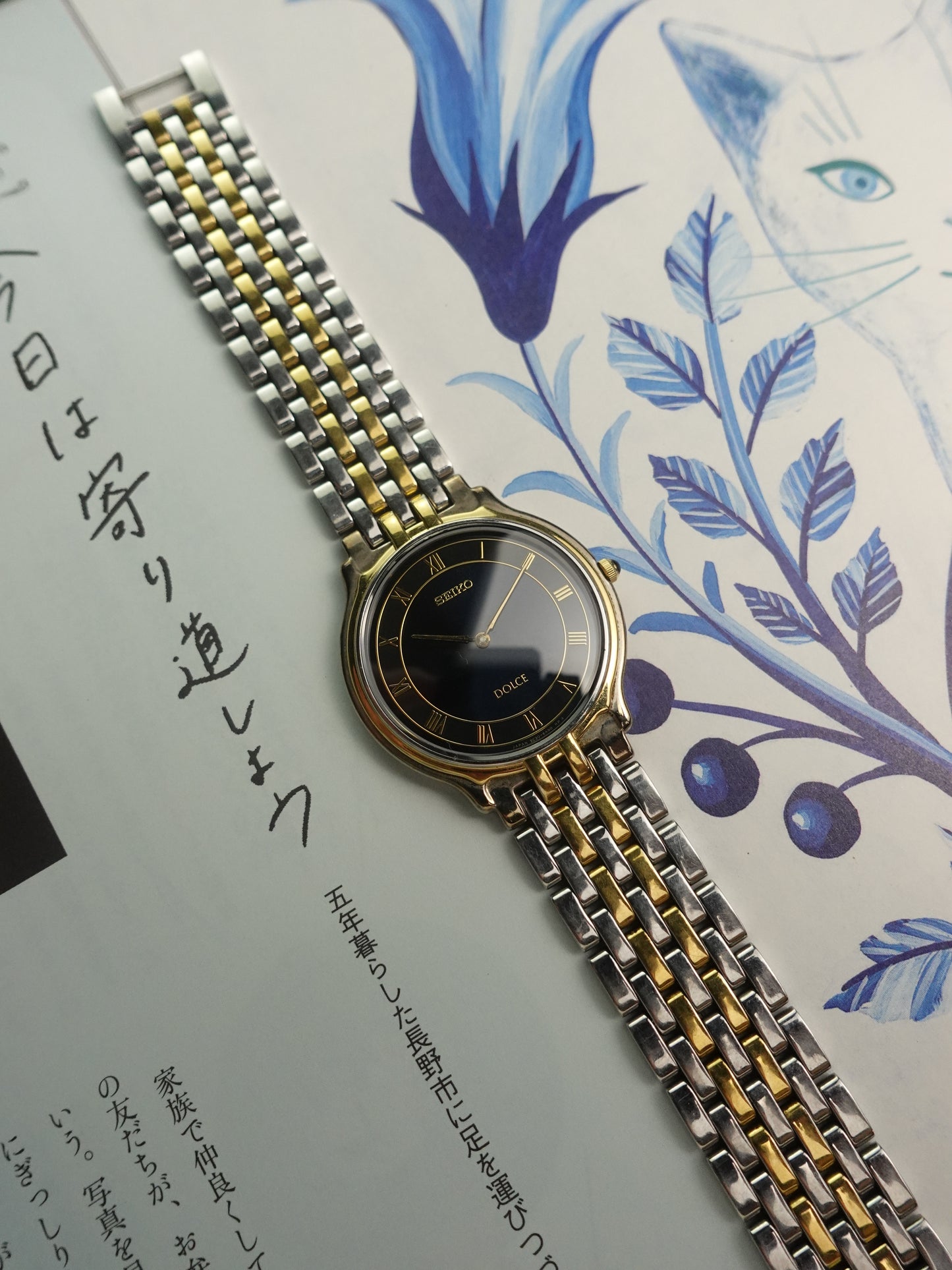 Seiko Dolce 2 Tone bracelet with Glossy Dark Blue dial