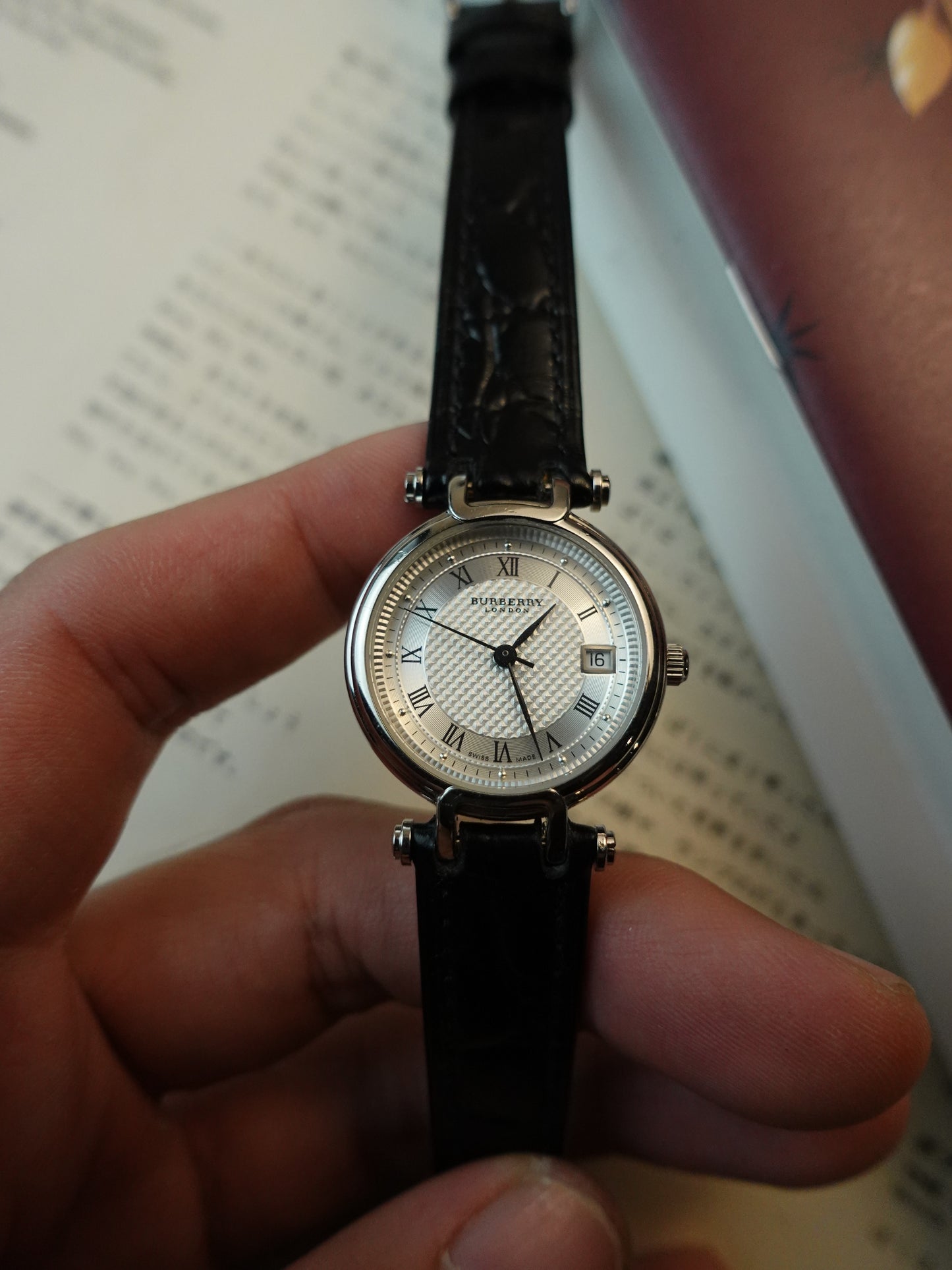 Ladies Burberry Classic Guilloche T-lugs Silver swiss made variation