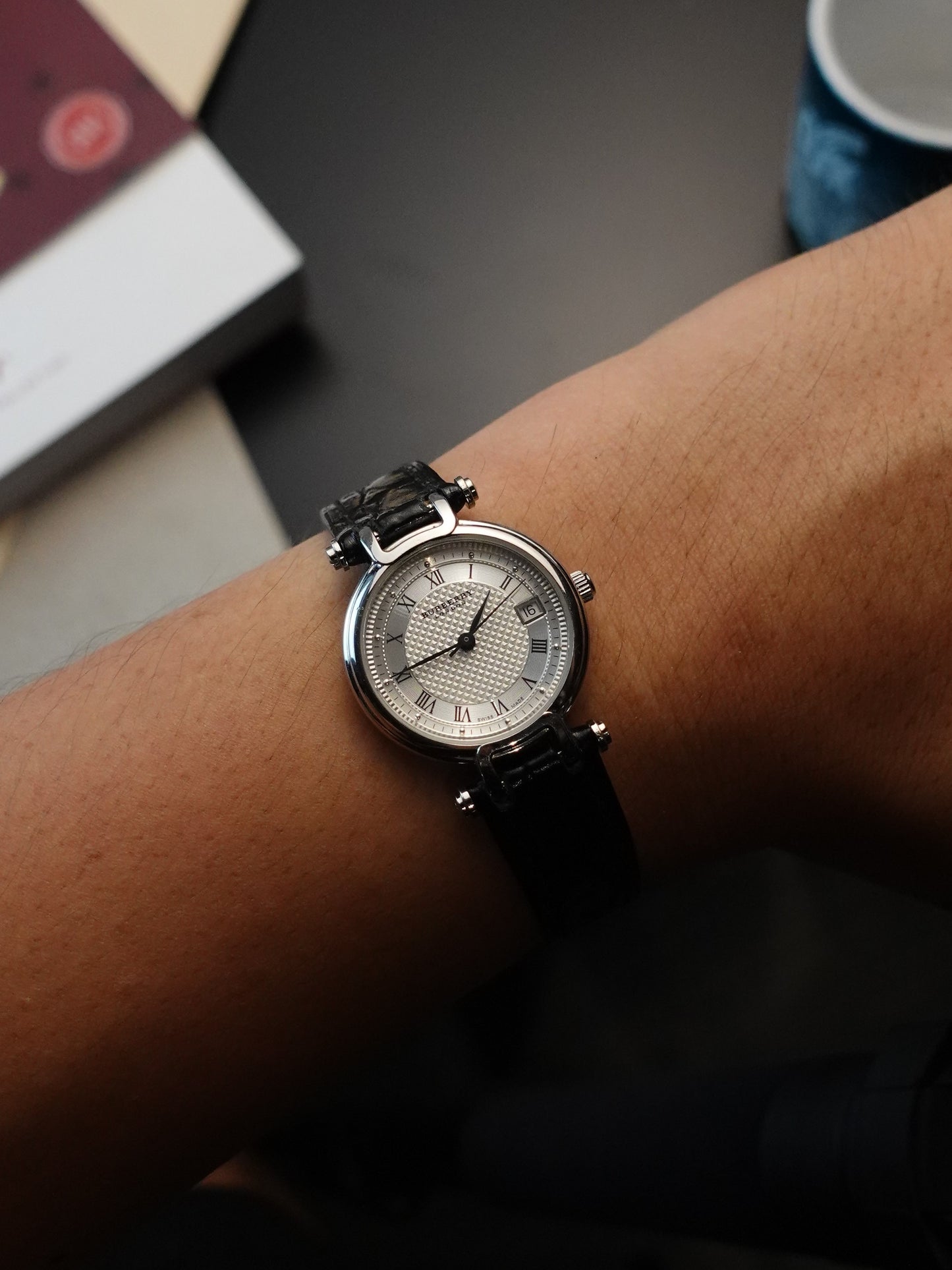 Ladies Burberry Classic Guilloche T-lugs Silver swiss made variation
