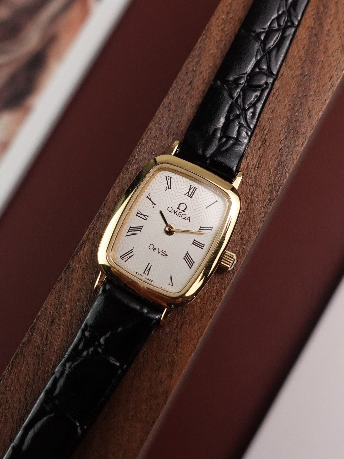 Ladies Omega 'Tonneau' Quartz with stamped zig-zag dial