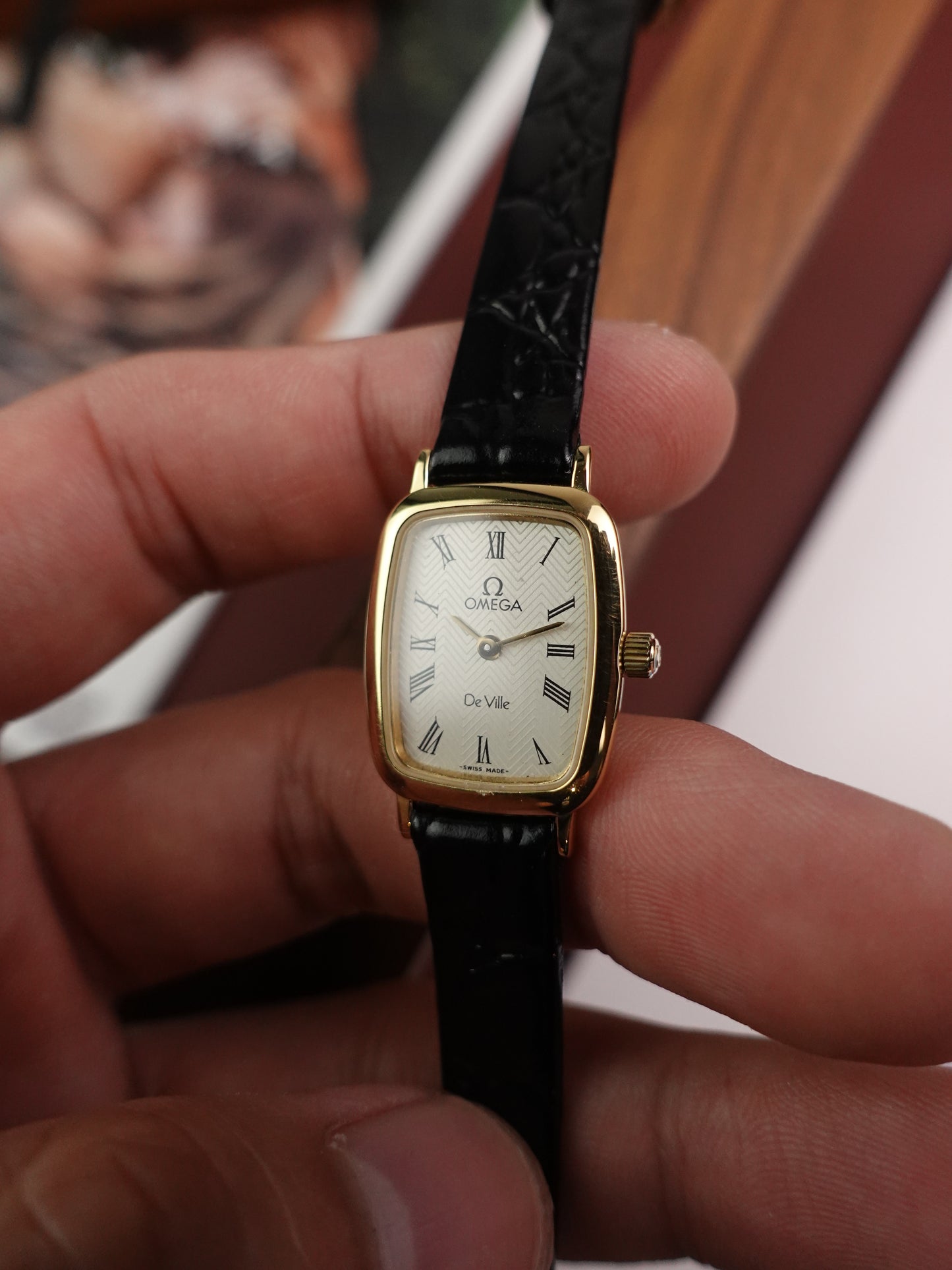 Ladies Omega 'Tonneau' Quartz with stamped zig-zag dial