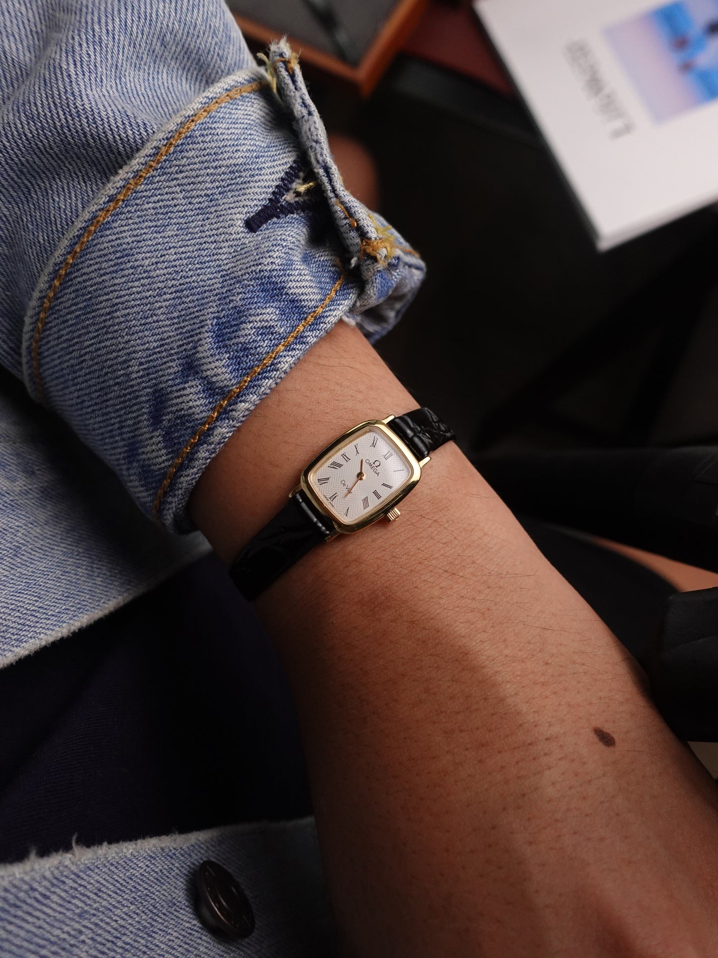 Ladies Omega 'Tonneau' Quartz with stamped zig-zag dial