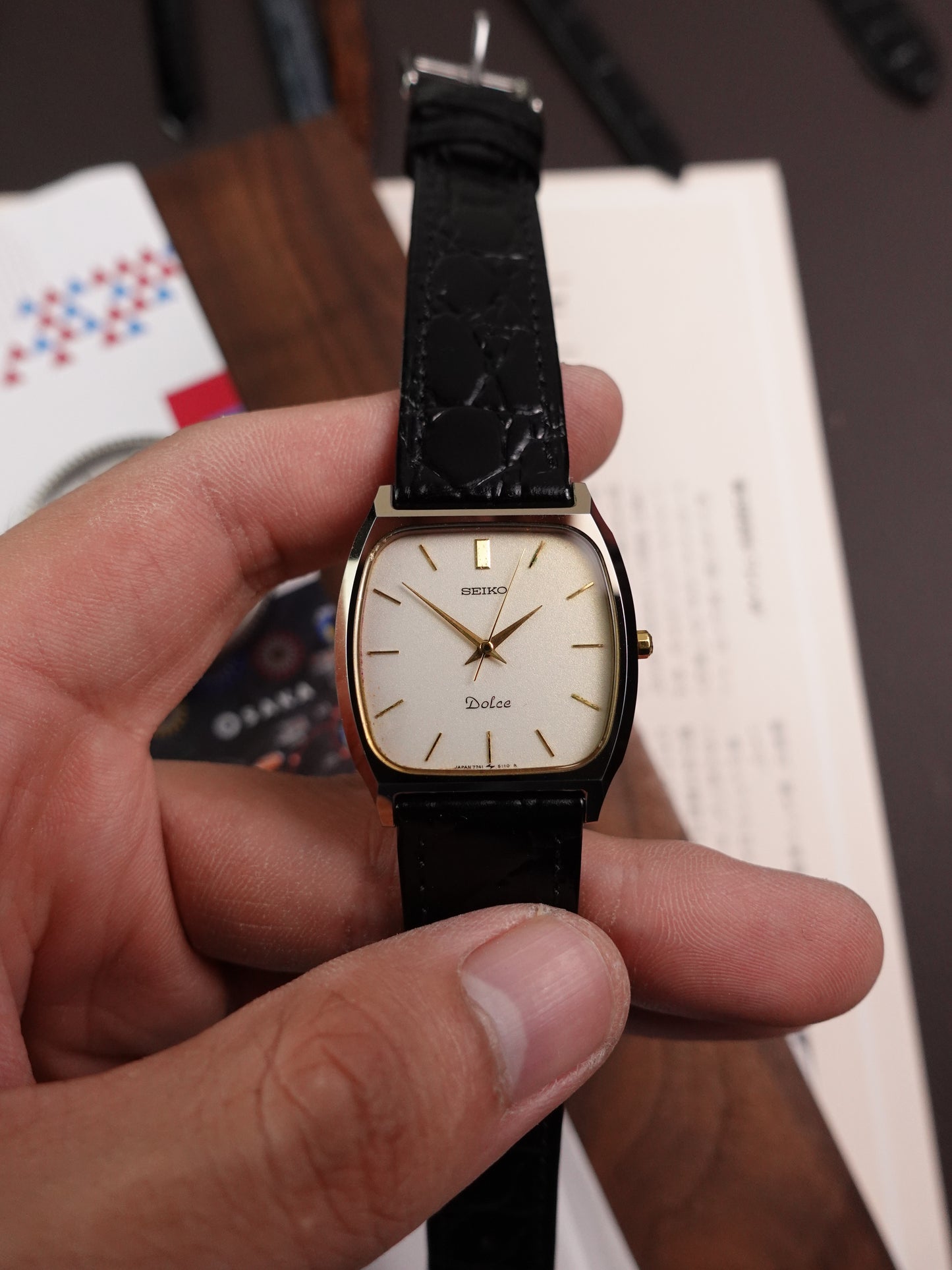 Seiko Dolce Cushion Case with ivory-esque Dial 7741-5100
