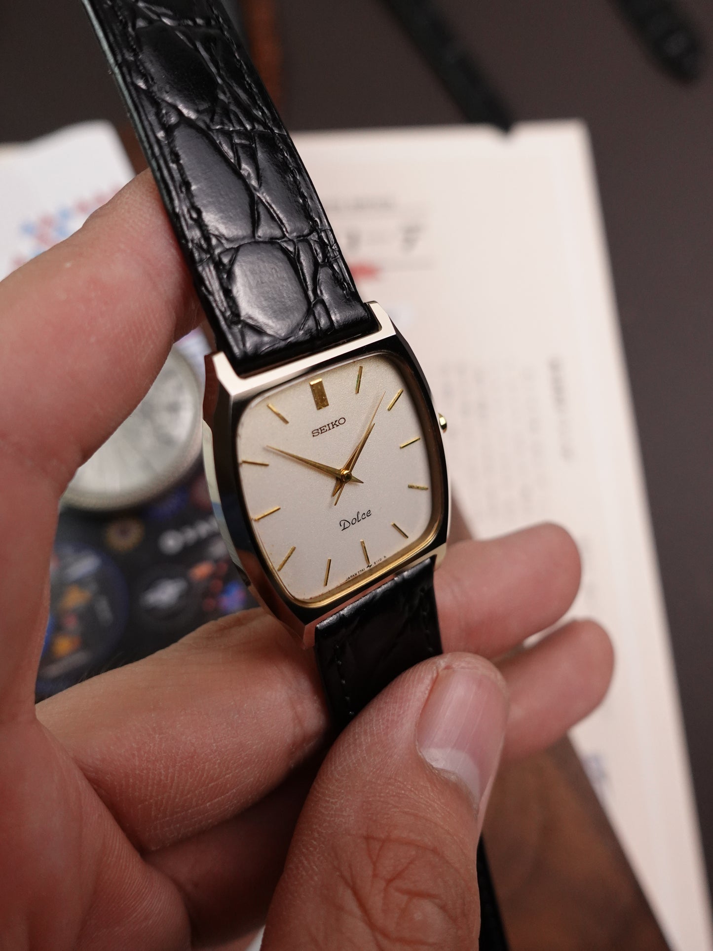Seiko Dolce Cushion Case with ivory-esque Dial 7741-5100