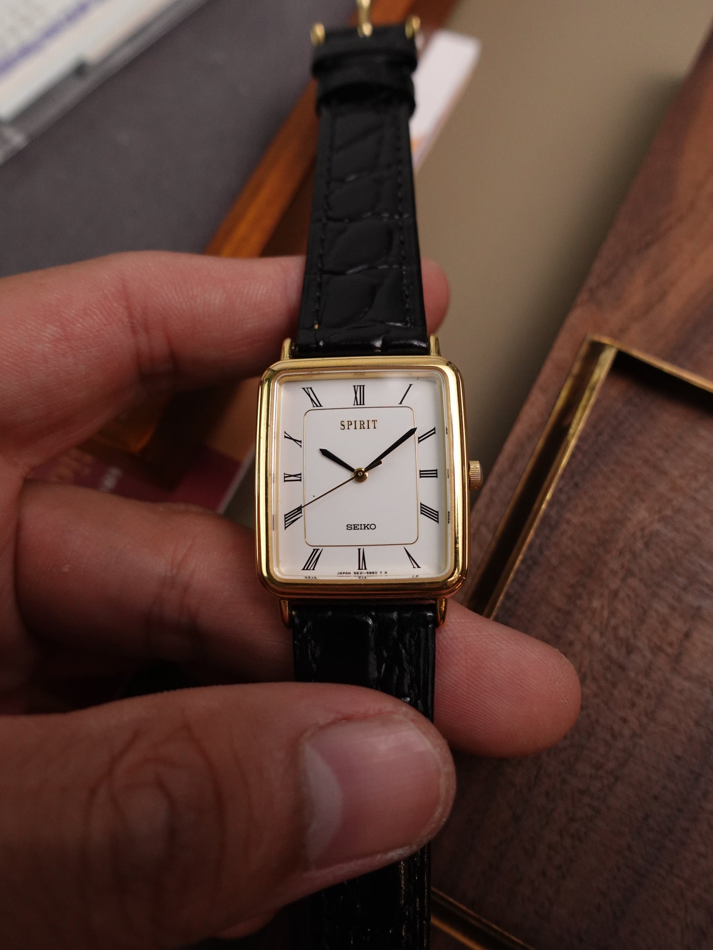 Seiko Spirit Tank Roman Numeral with Commemorative caseback 5E21-5B50