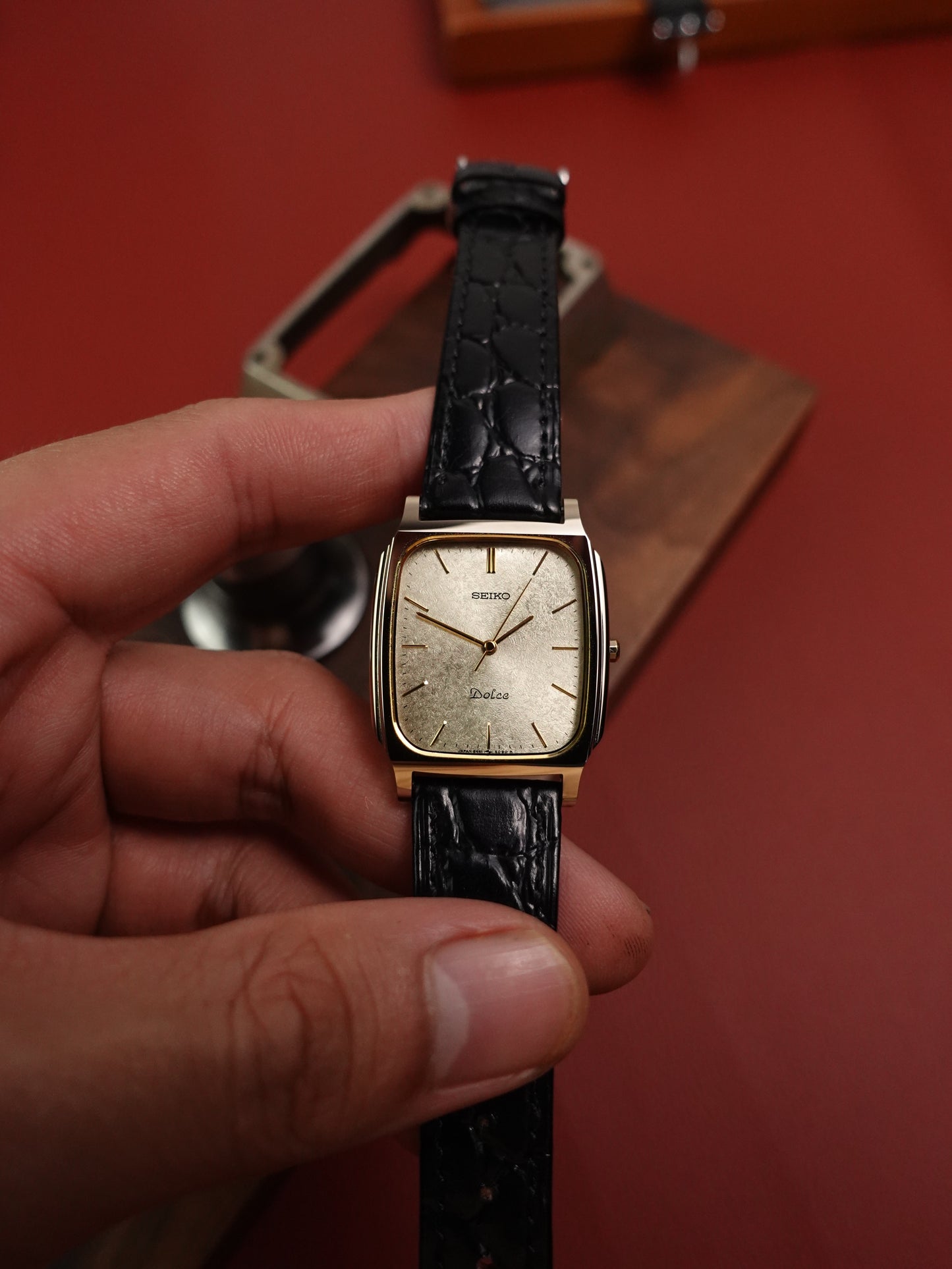 Seiko Dolce “step case” 8N41-5070 scratch resistent tungsten carbide case.