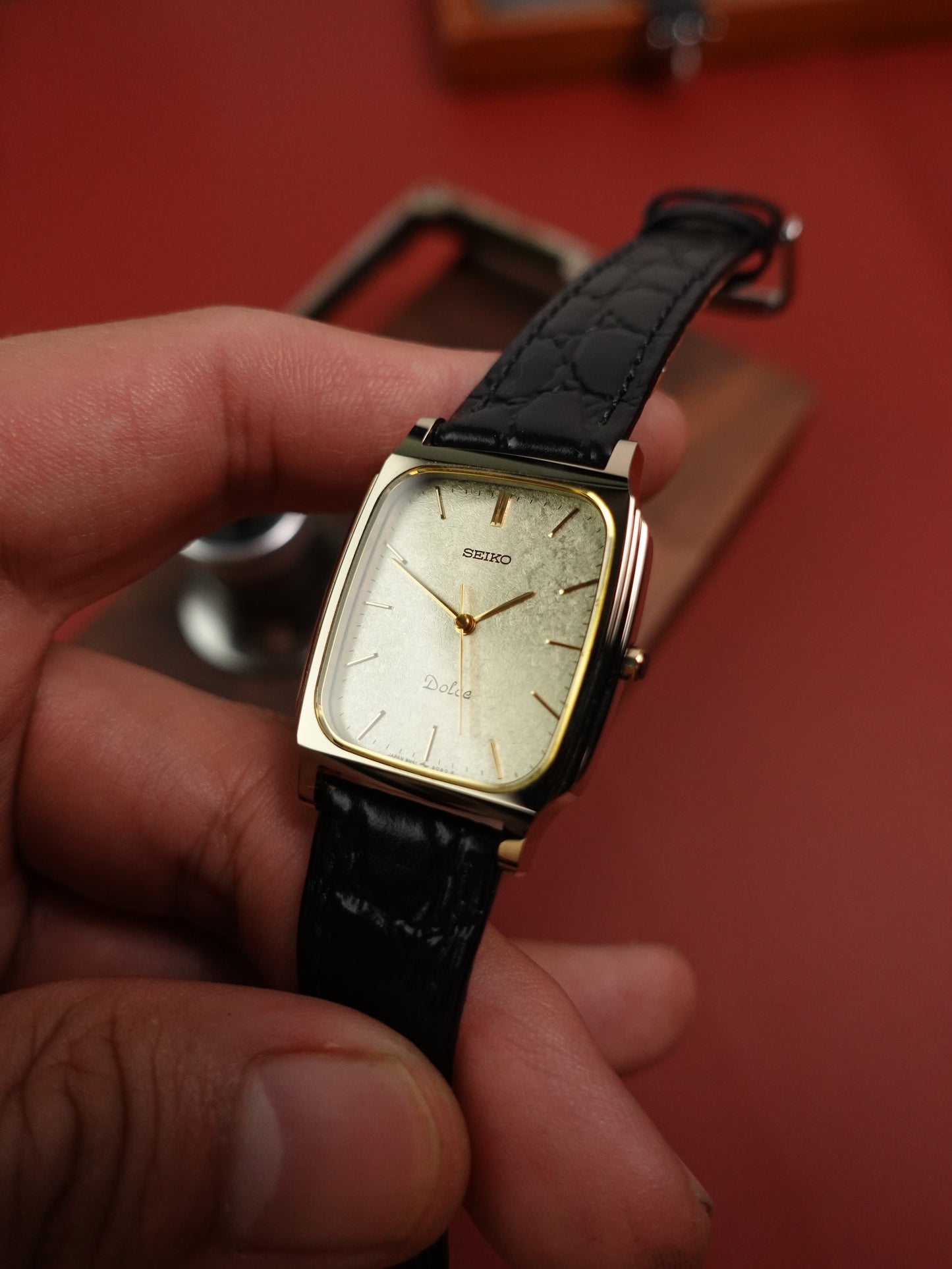Seiko Dolce “step case” 8N41-5070 scratch resistent tungsten carbide case.