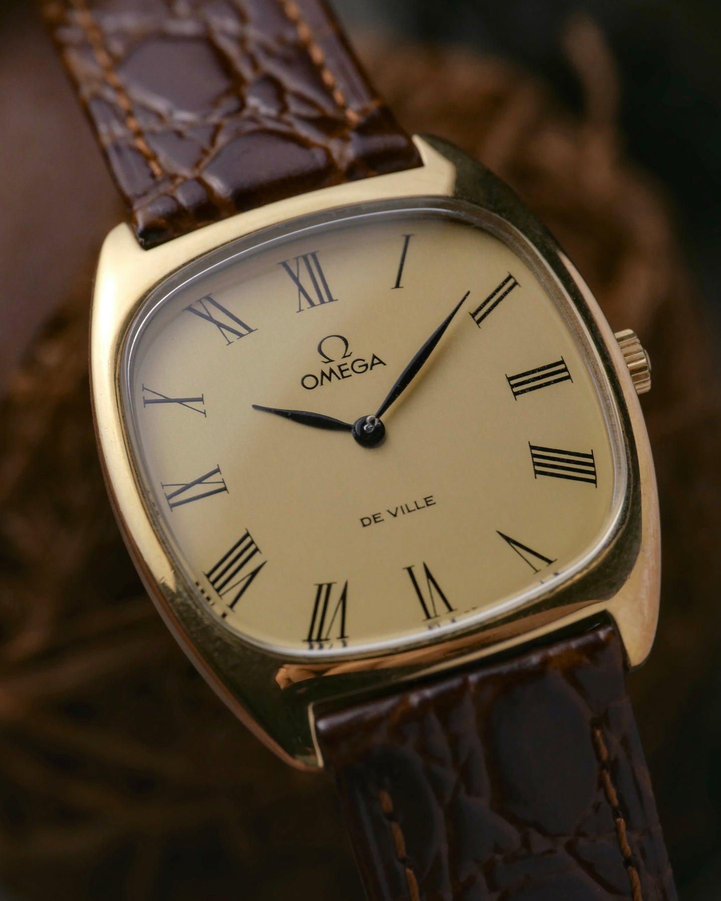 Omega De Ville “Tonneau Cushion” Roman Champagne Dial Ref. 111.0139 (circa 1978)