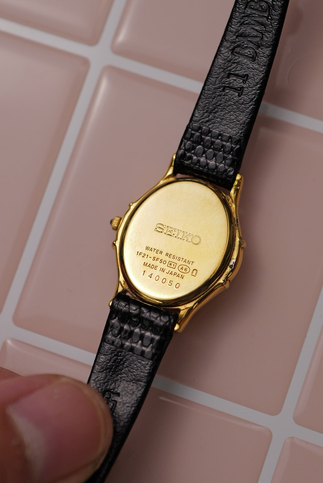 Seiko Exceline Art Deco Diamond Case with Pink Mother of Pearl Dial