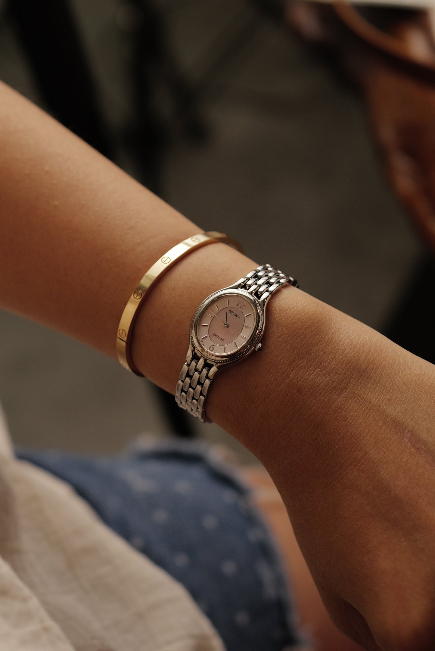 Seiko Exceline Bracelet with pink mother of pearl dial Circa. 1990
