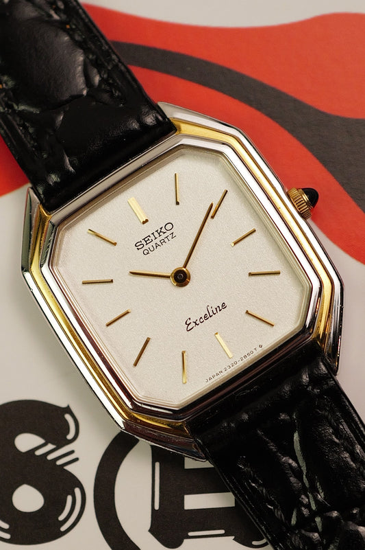 Seiko Exceline Octa Art-deco 2-Tone Palladium Coated Case Circa.1982
