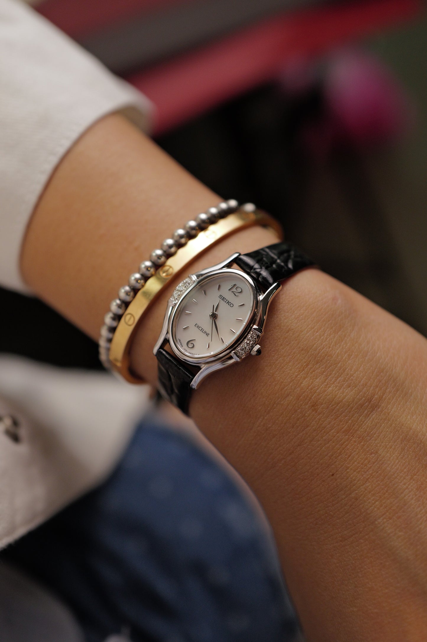 Seiko Exceline Art Deco Diamond Case with Mother of Pearl Dial