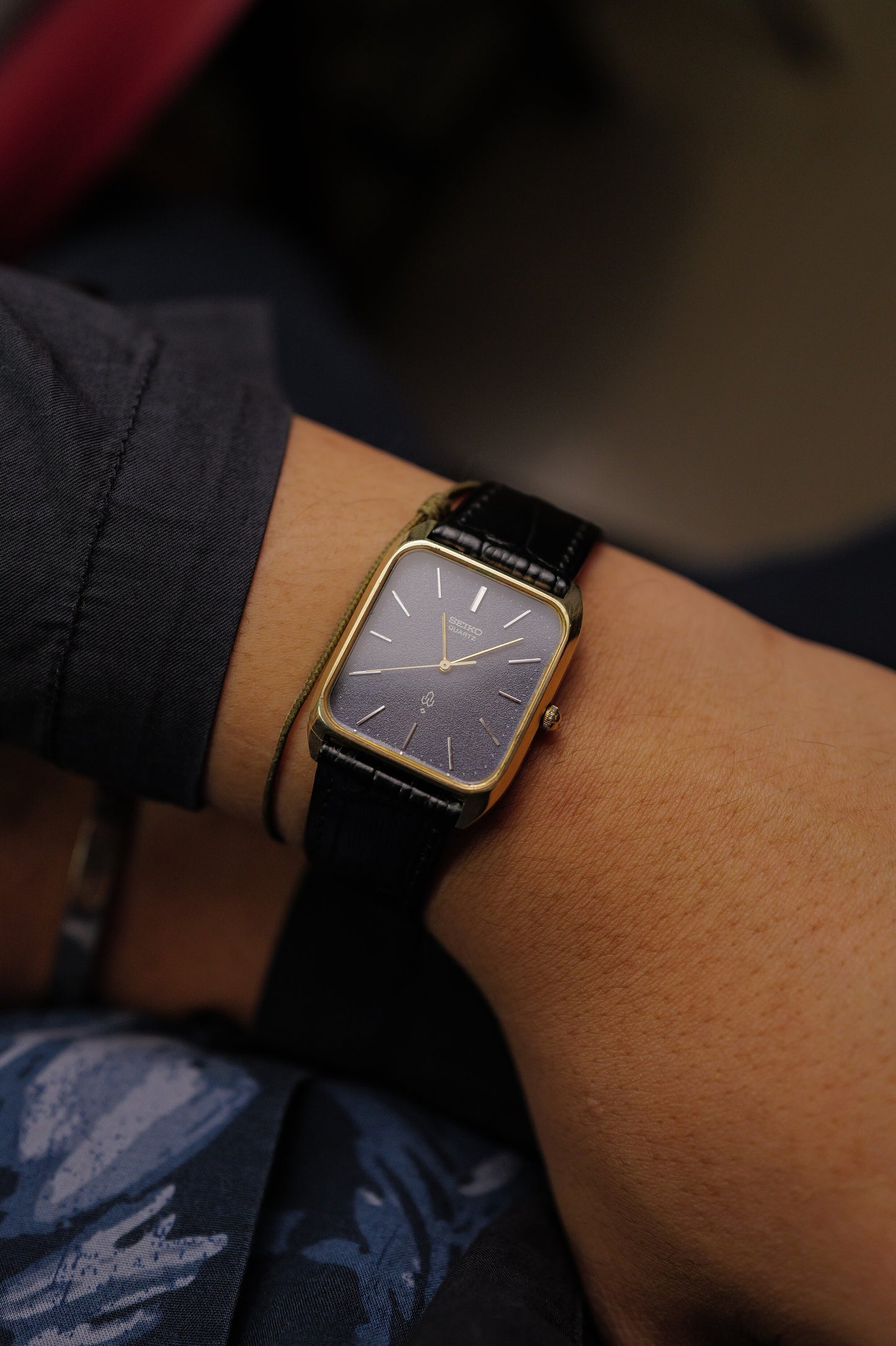 Seiko Quartz Tank Blue texture dial 7830-5000 Circa.1977