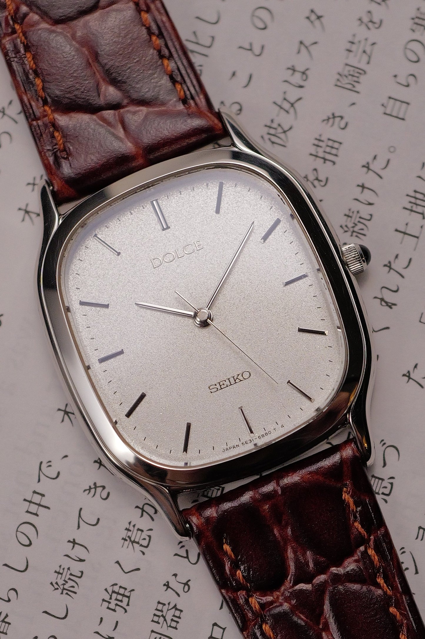 Seiko Dolce oblong tank silver 5E31-5B30 Circa.1994