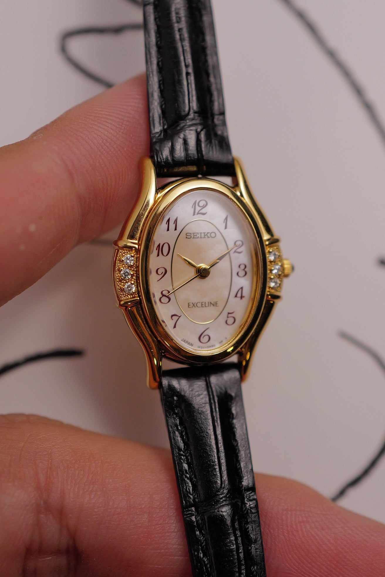 Seiko Exceline Art Deco Diamond Case with Mother of Pearl Dial