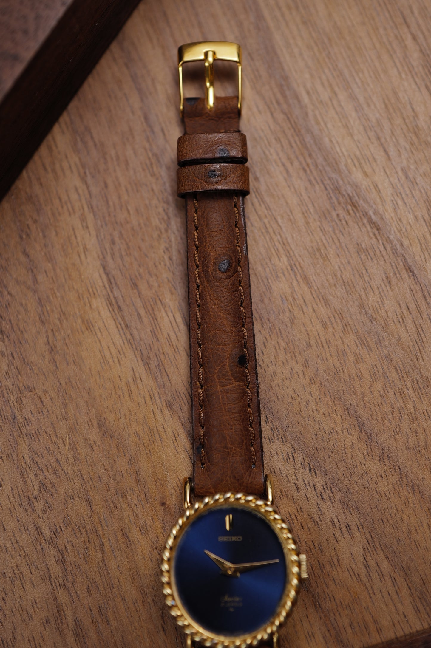 Seiko Socie Art-Deco "ribbon" Bezel sunburst blue dial Manual winding