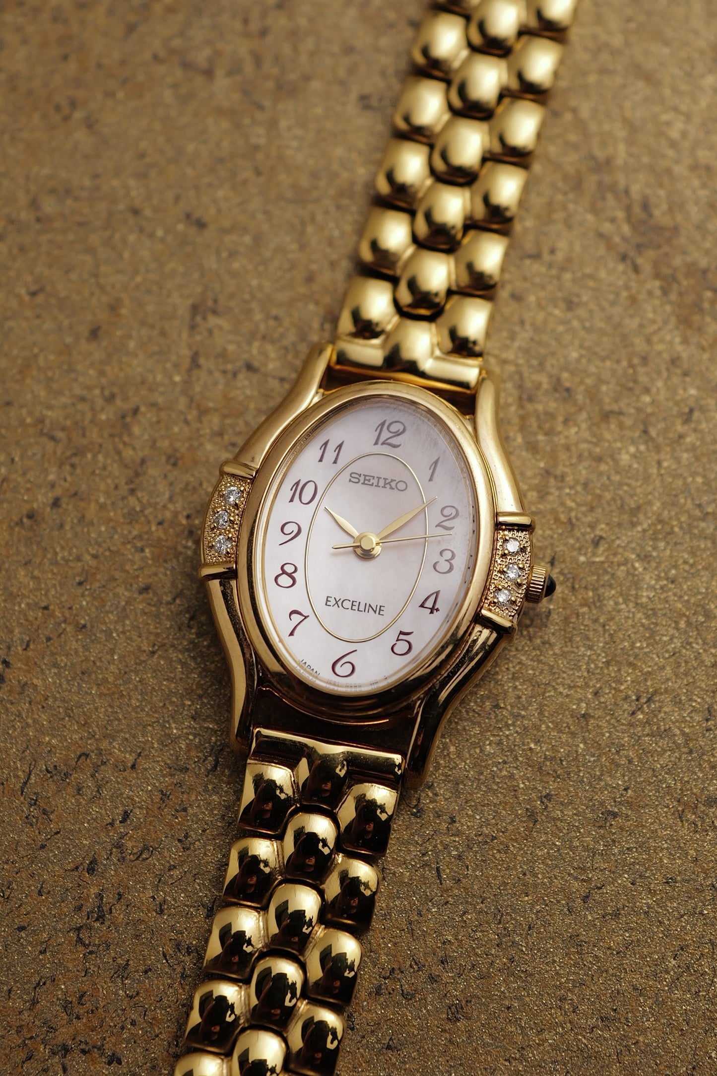 Seiko Exceline MOP Art Deco Diamond on Custom bracelet Circa.1996