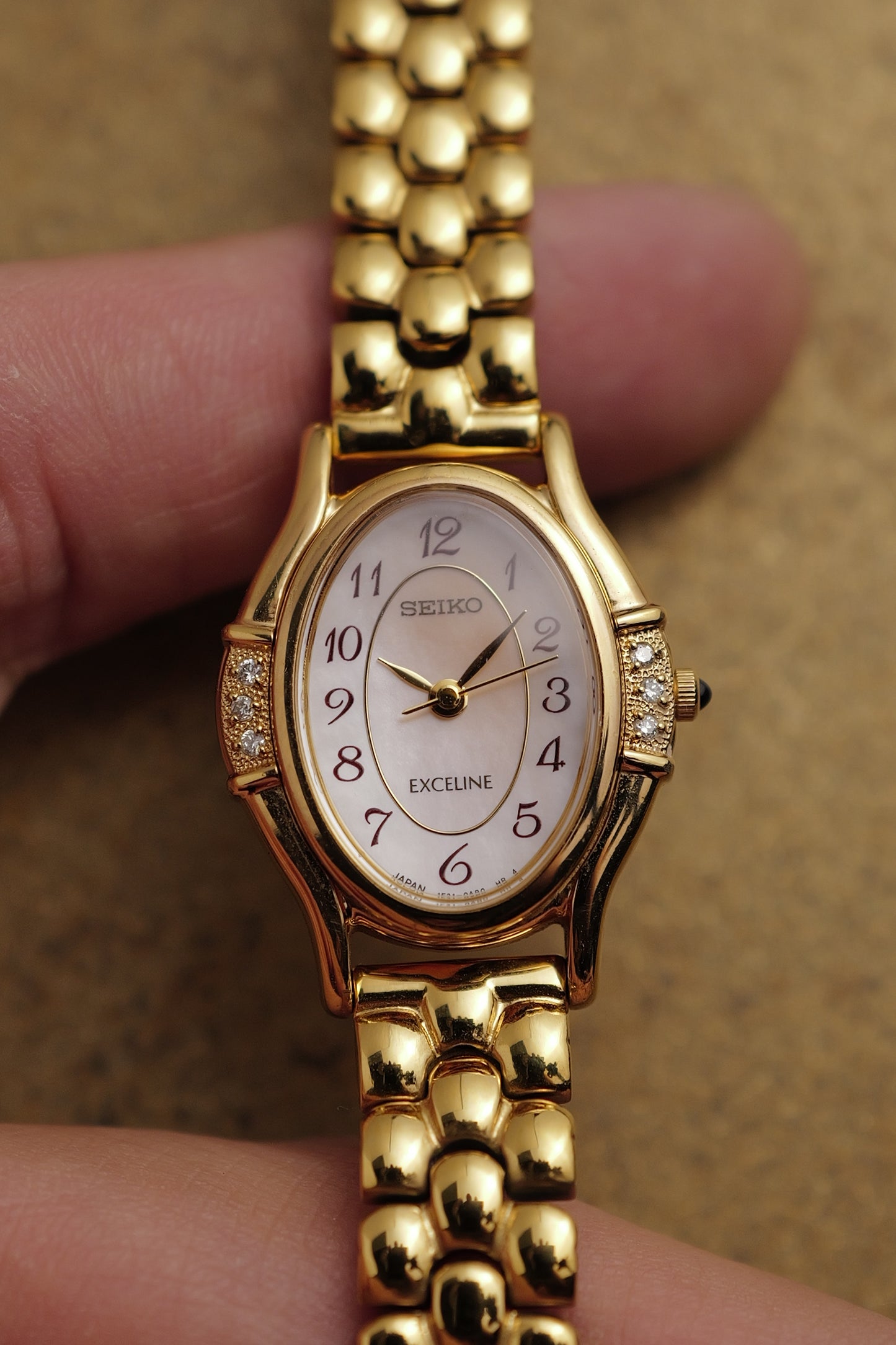 Seiko Exceline MOP Art Deco Diamond on Custom bracelet Circa.1996