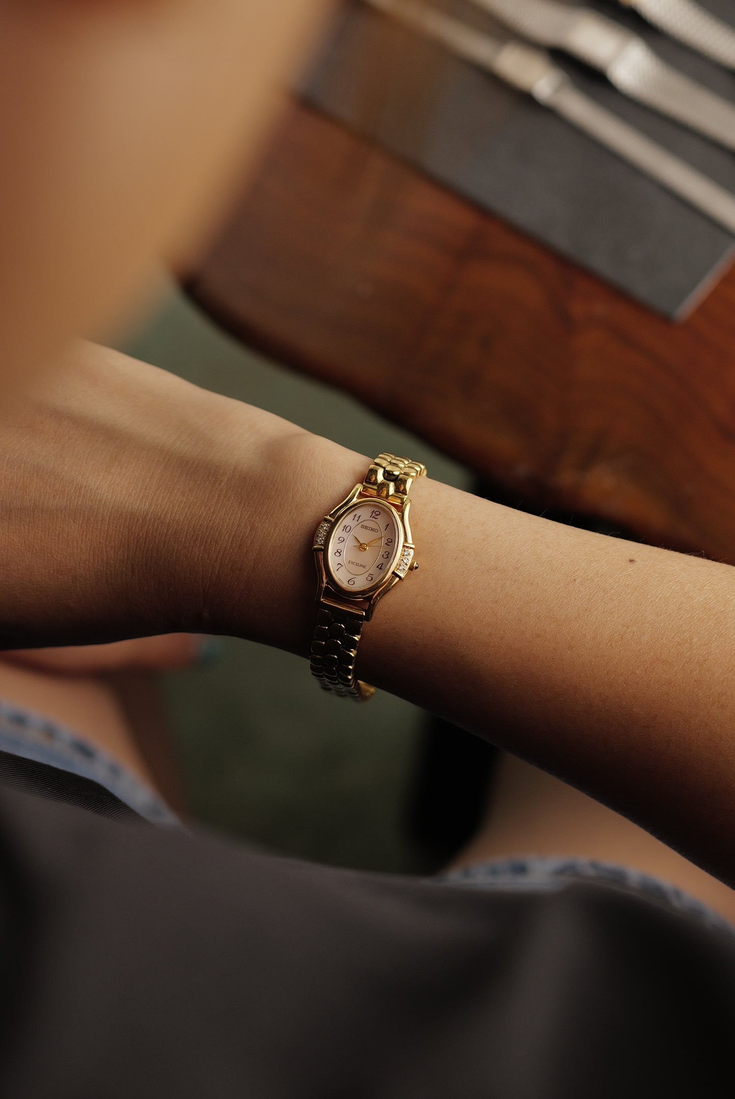 Seiko Exceline MOP Art Deco Diamond on Custom bracelet Circa.1996