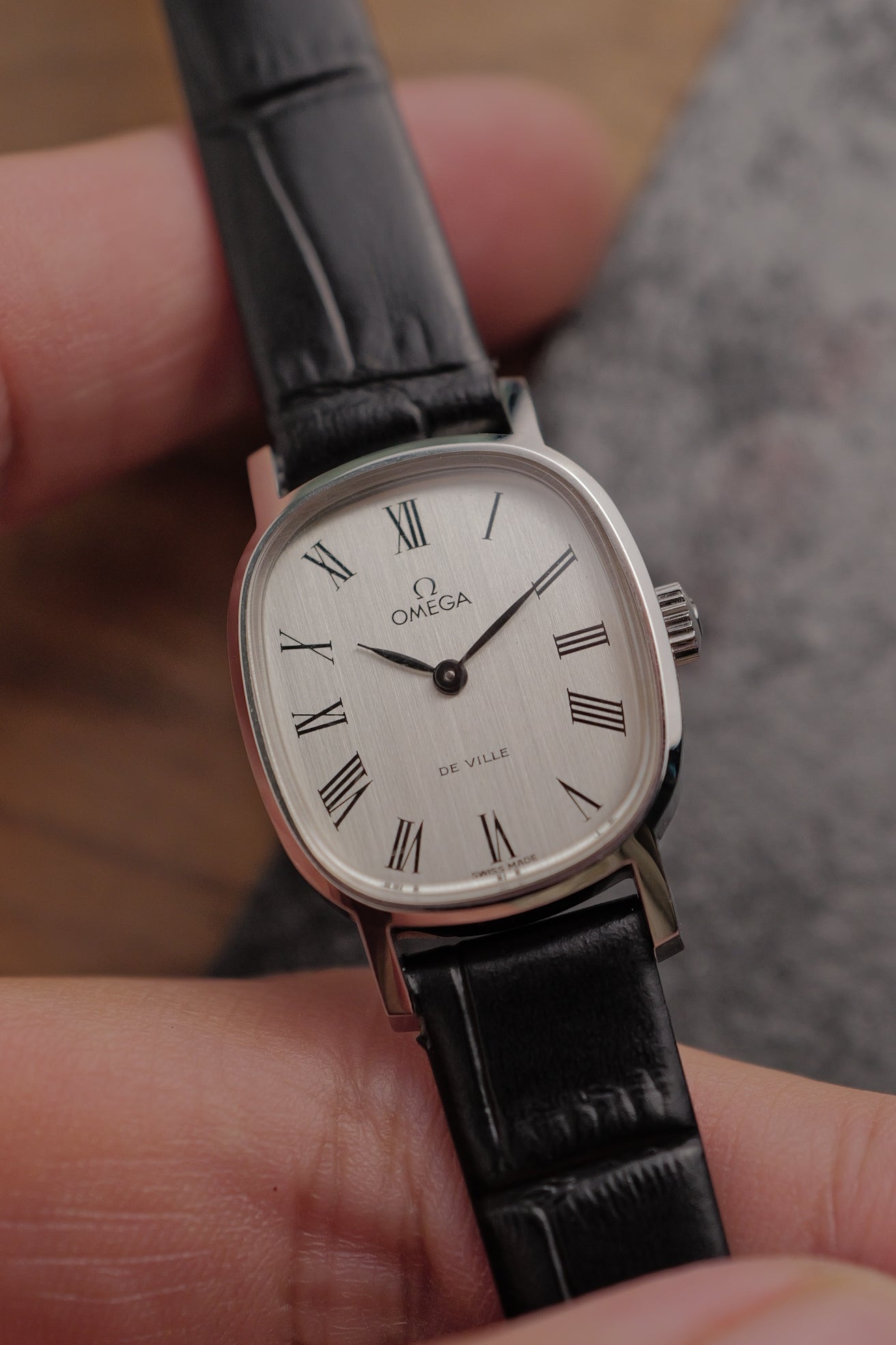 Omega Ellipse "Brushed Silver" Circa. 1970s w/ original buckle and sticker