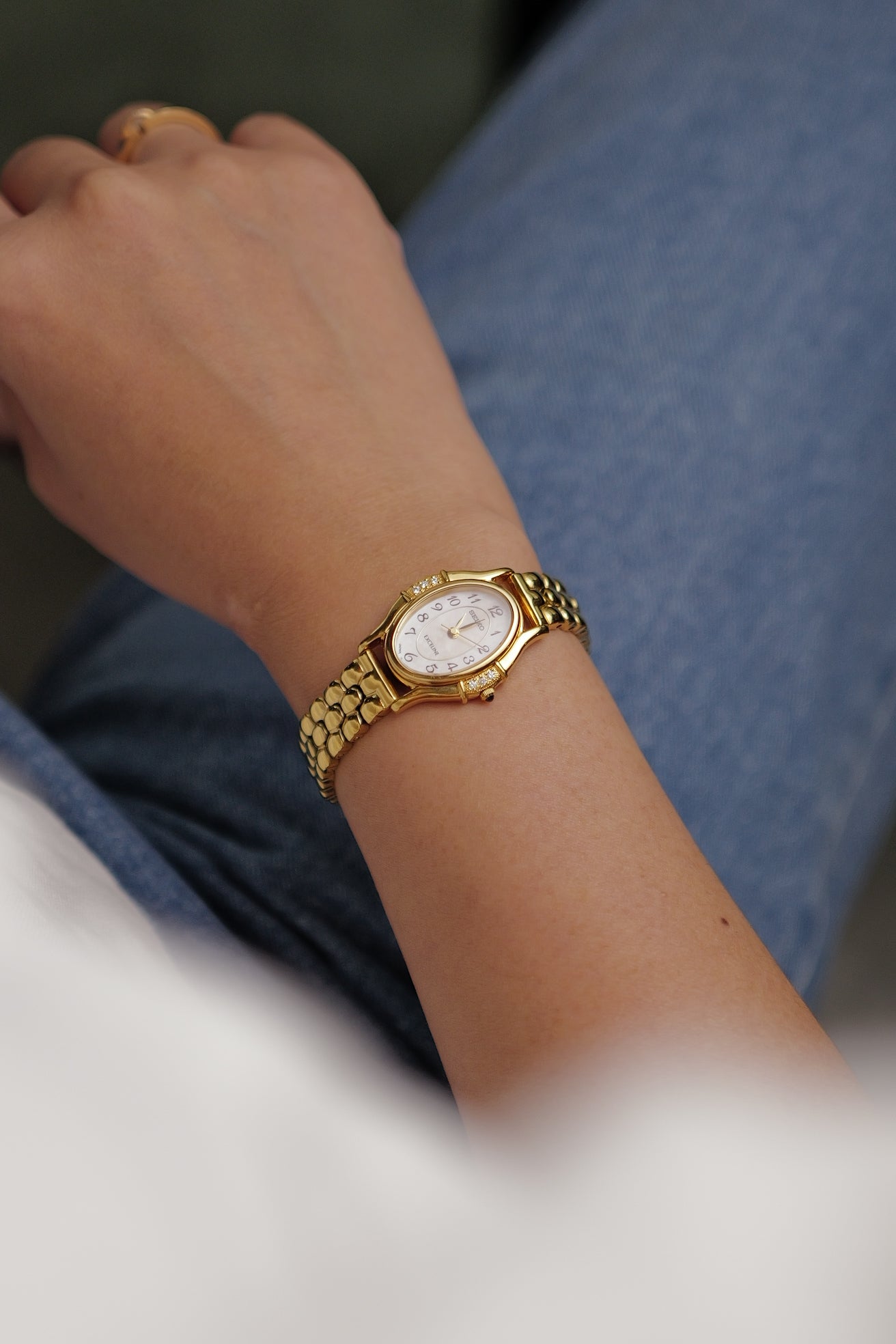 Seiko Exceline MOP Art Deco Diamond on Custom bracelet Circa.1996