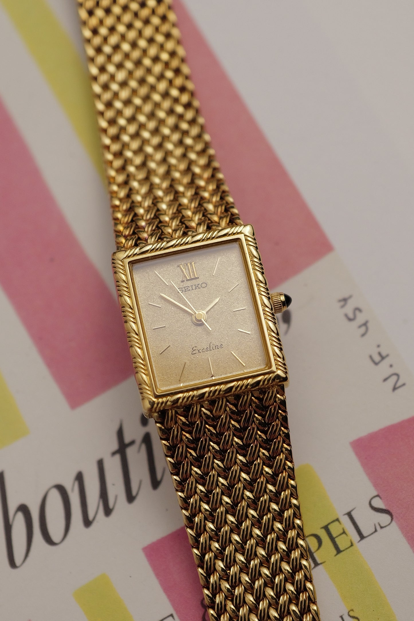 Seiko Exceline Tank in Woven Bracelet Circa. 1985