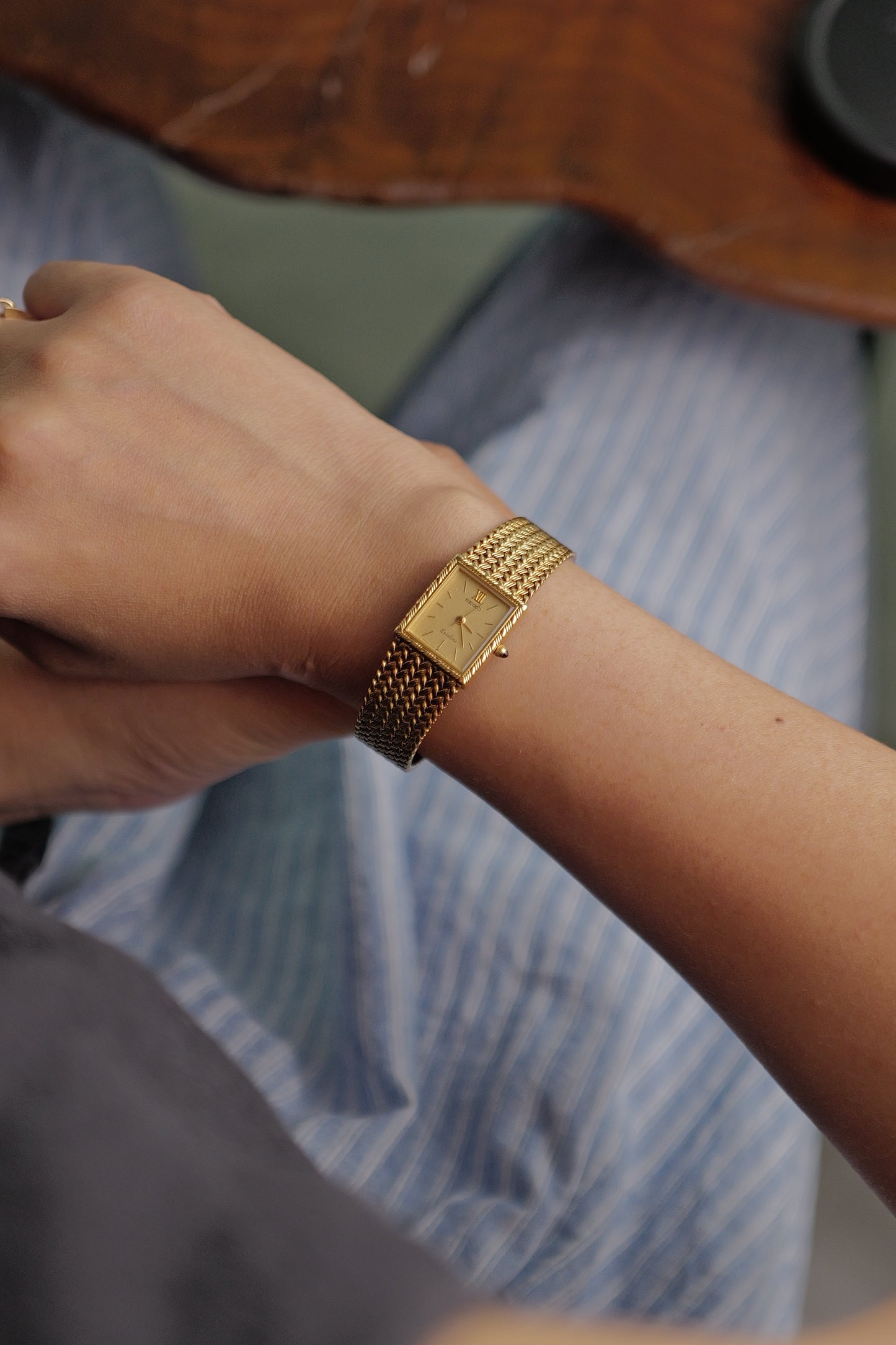 Seiko Exceline Tank in Woven Bracelet Circa. 1985