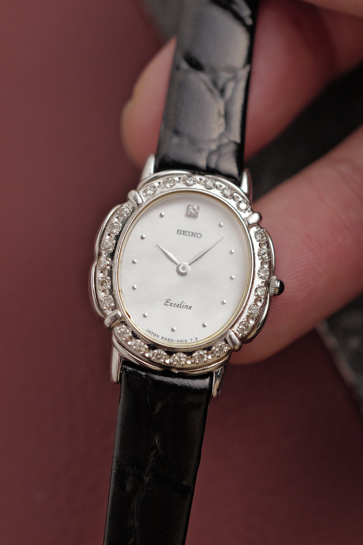 Seiko "Mother of pearl Floral" Diamonds Rare steel variation Circa. 1990