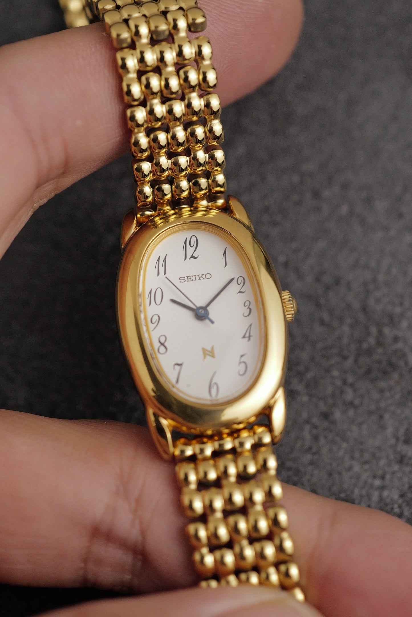 Seiko Ladies "Baignoire" Gold On custom bracelet Circa. 1995